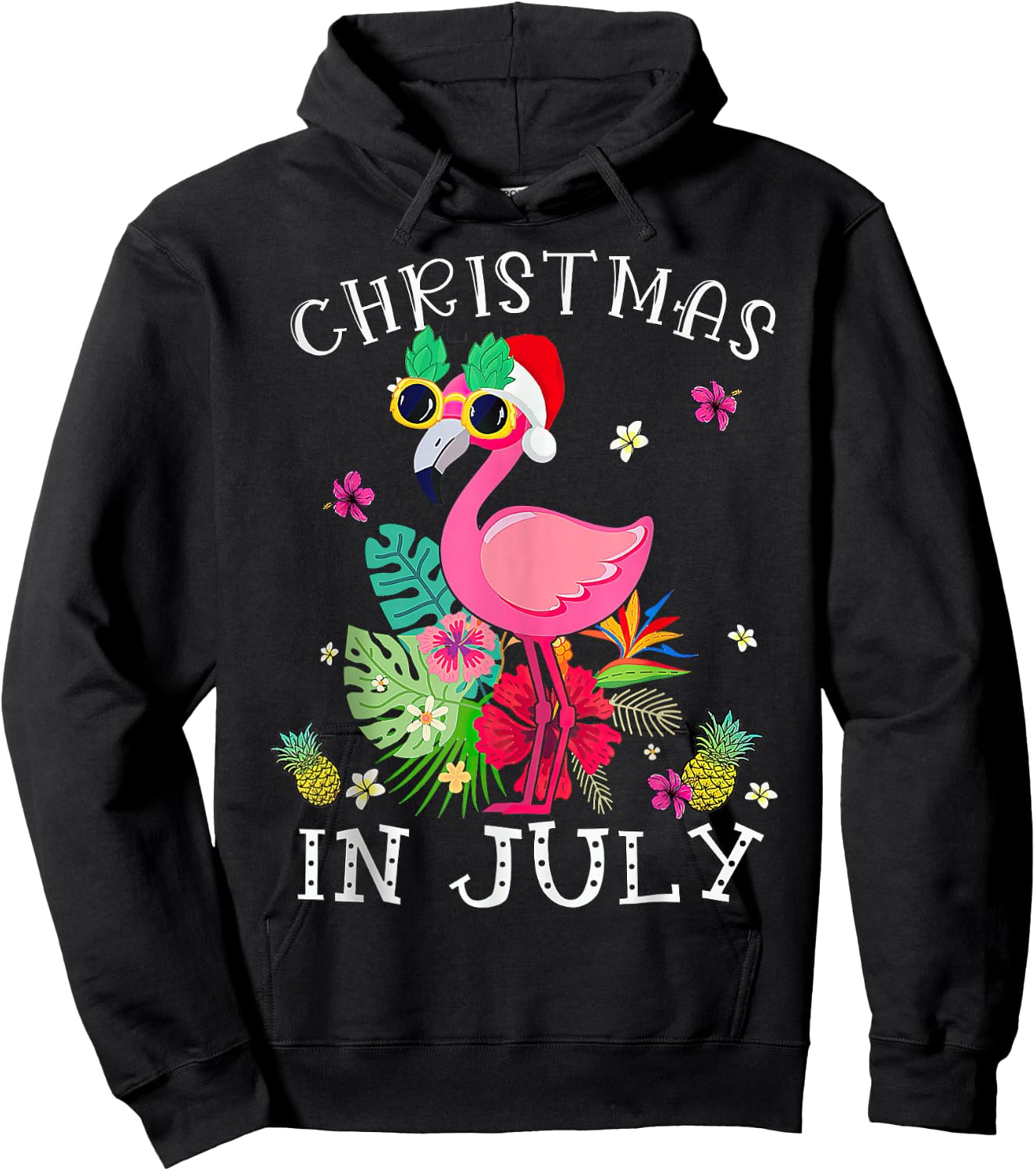 Christmas in July Pink Flamingo Hawaii Hoodie - Hoodie | Black