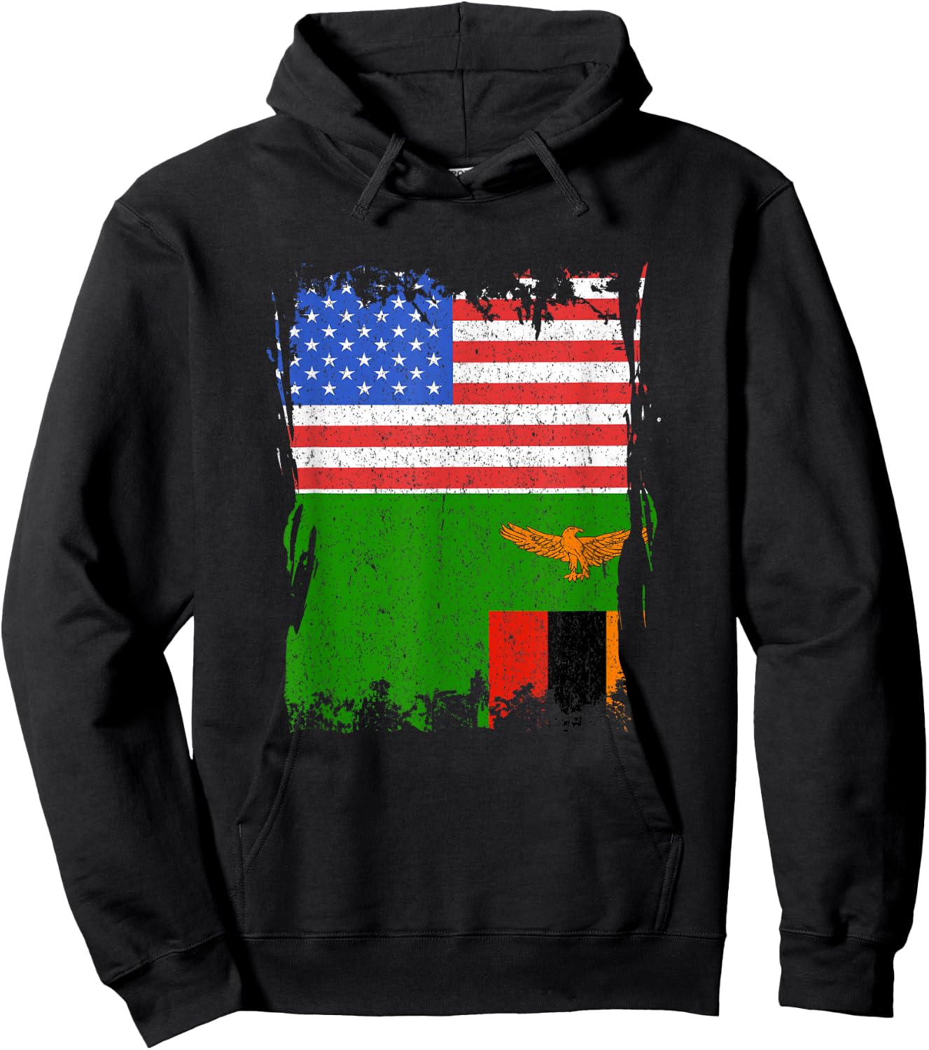 Zambia Flag USA America Vintage Zambian Roots Zambian Pride Hoodie - Hoodie | Black