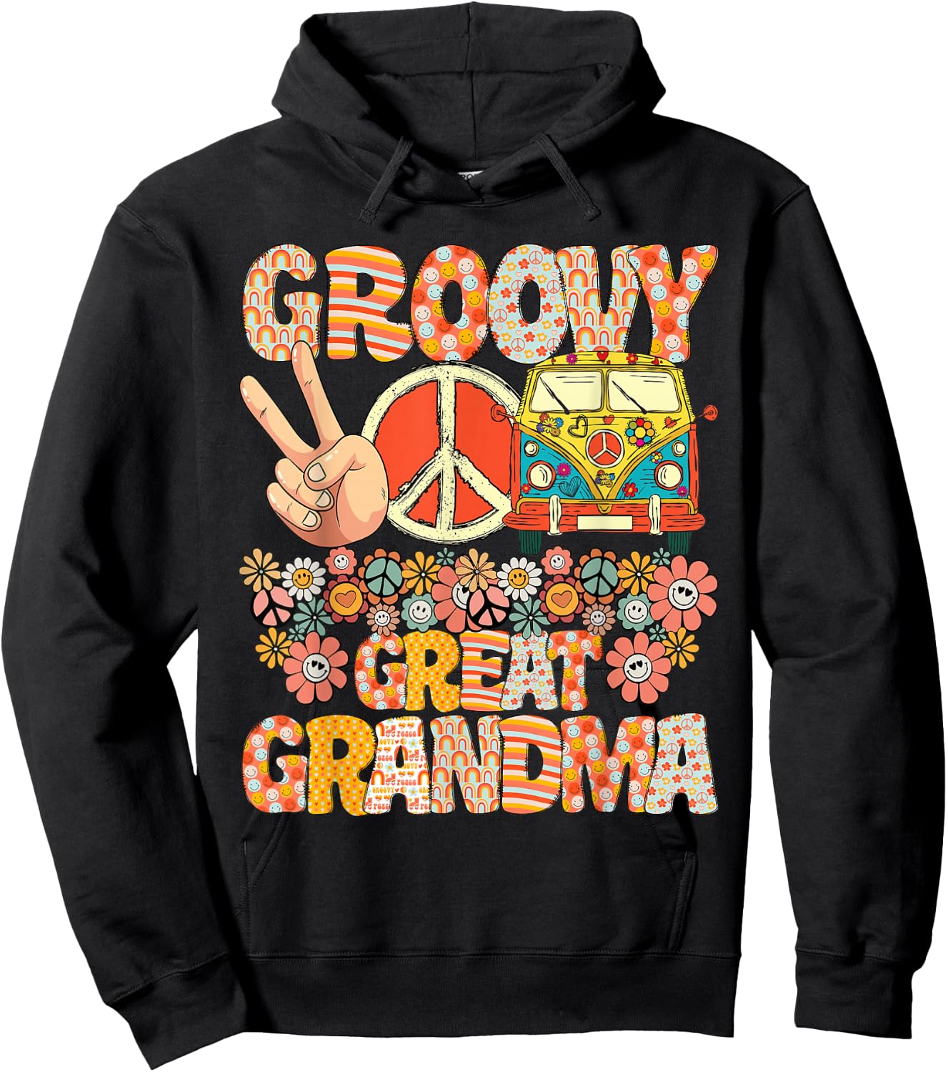 Groovy Great Grandma Retro Matching Family Baby Shower Hoodie - Hoodie | Black
