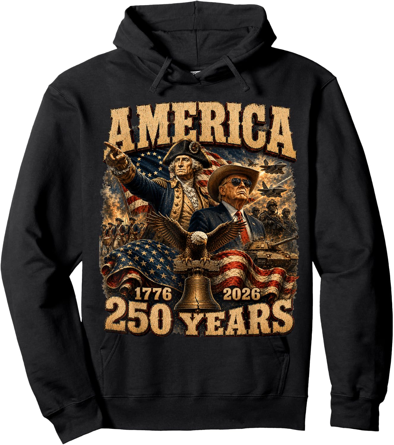 250 Years America Anniversary 250th Trump Washington Hoodie - Hoodie | Black