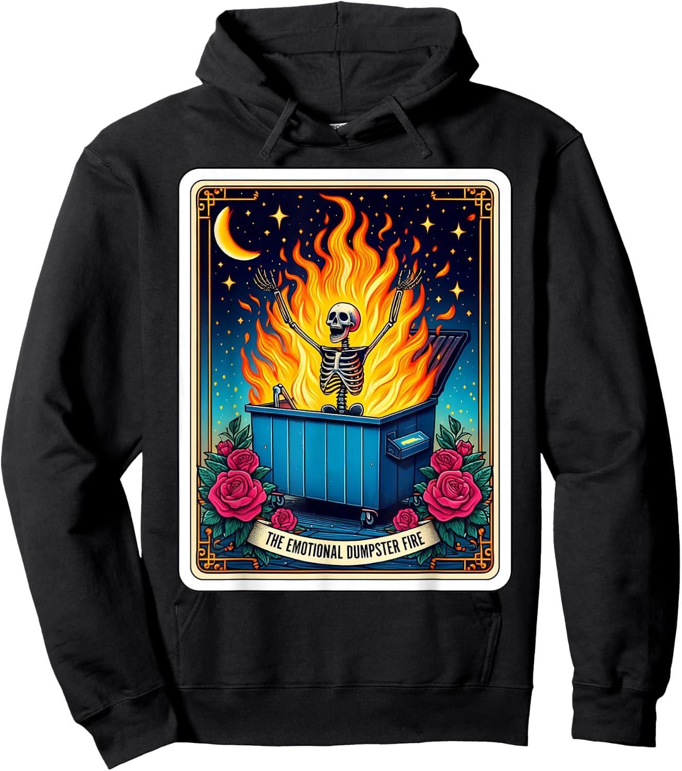 Emotional Dumpster Fire Funny Tarot Card Sarcastic Skeleton Hoodie - Hoodie | Black