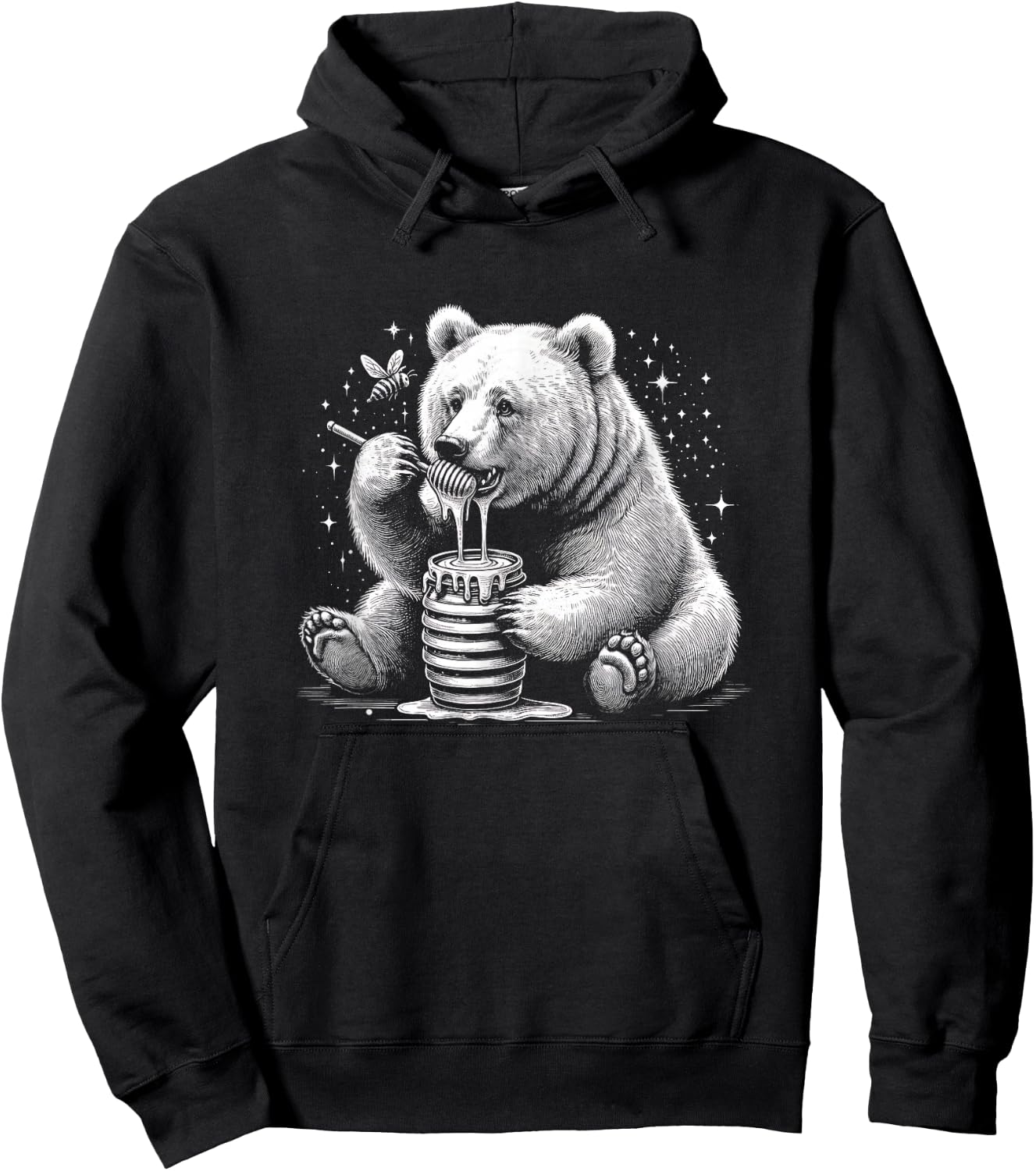 Cute Bear Eating Honey With Bee Graphic Art Design Hoodie - Hoodie | Black