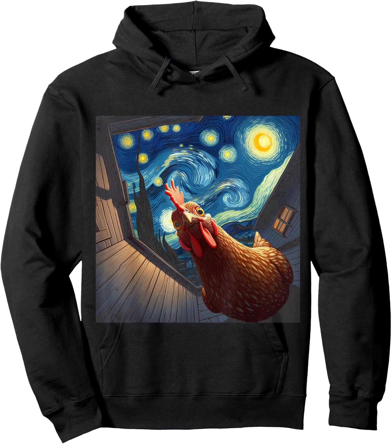 Van Gogh Funny Chicken Starry Night Art Hoodie - Hoodie | Black