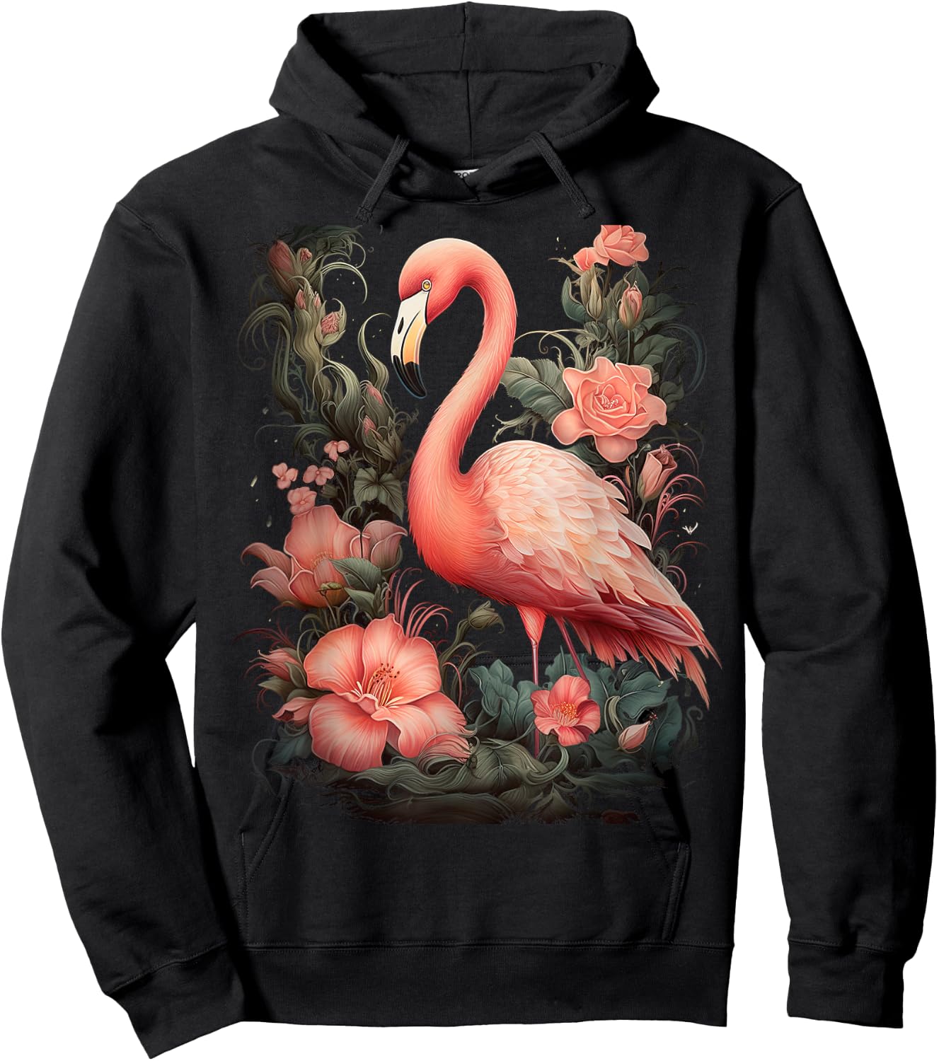 Flamingo and Flowers Floral Flamingos pink Hoodie - Hoodie | Black