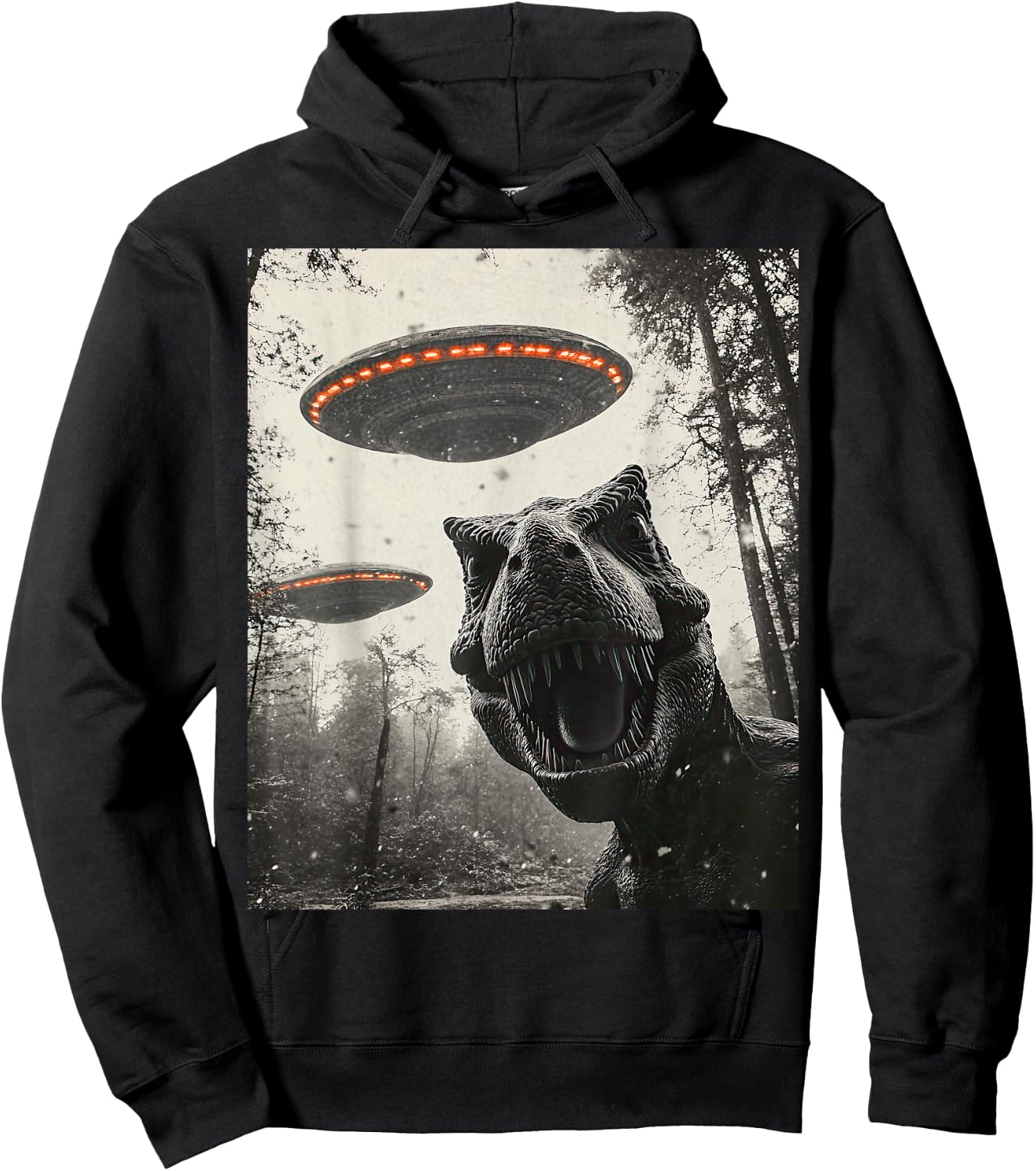 T Rex Dinosaur Selfie Alien UFO Men Women Boys Girls Kids Hoodie - Hoodie | Black