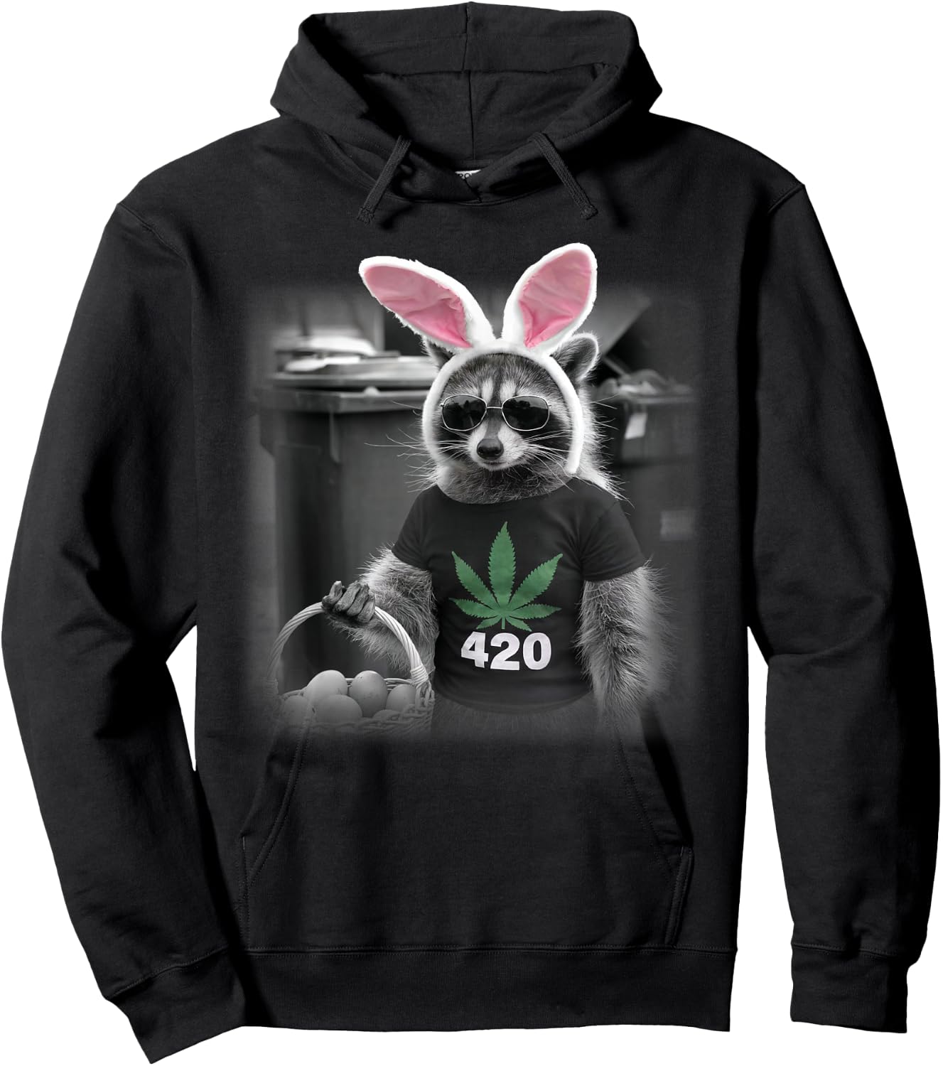 Happy 420 Easter Raccoon Bunny Marijuana Weed Cannabis Hoodie - Hoodie | Black