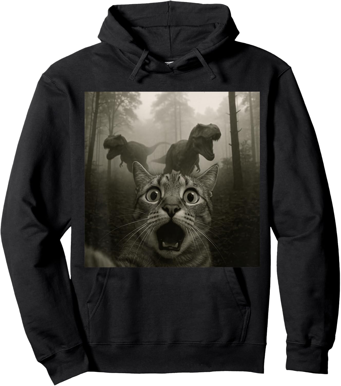Cat Selfie with Rex Dinosaur Funny Cat Kids Men Women Hoodie - Hoodie | Black