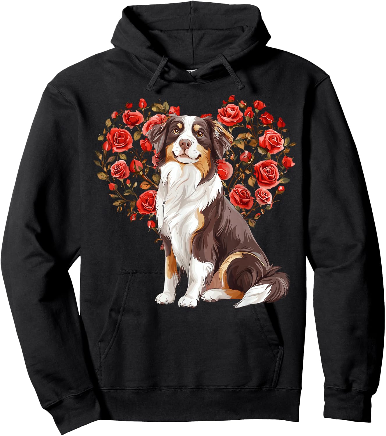 Australian Shepherd Valentines Day Aussie Lover Floral Heart Hoodie - Hoodie | Black