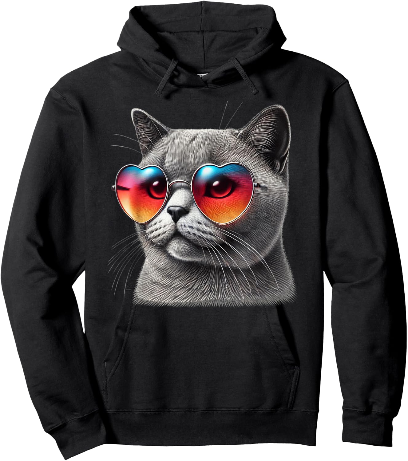 Cute Valentines Day Cat Heart Sunglasses Women Girls Hoodie - Hoodie | Black