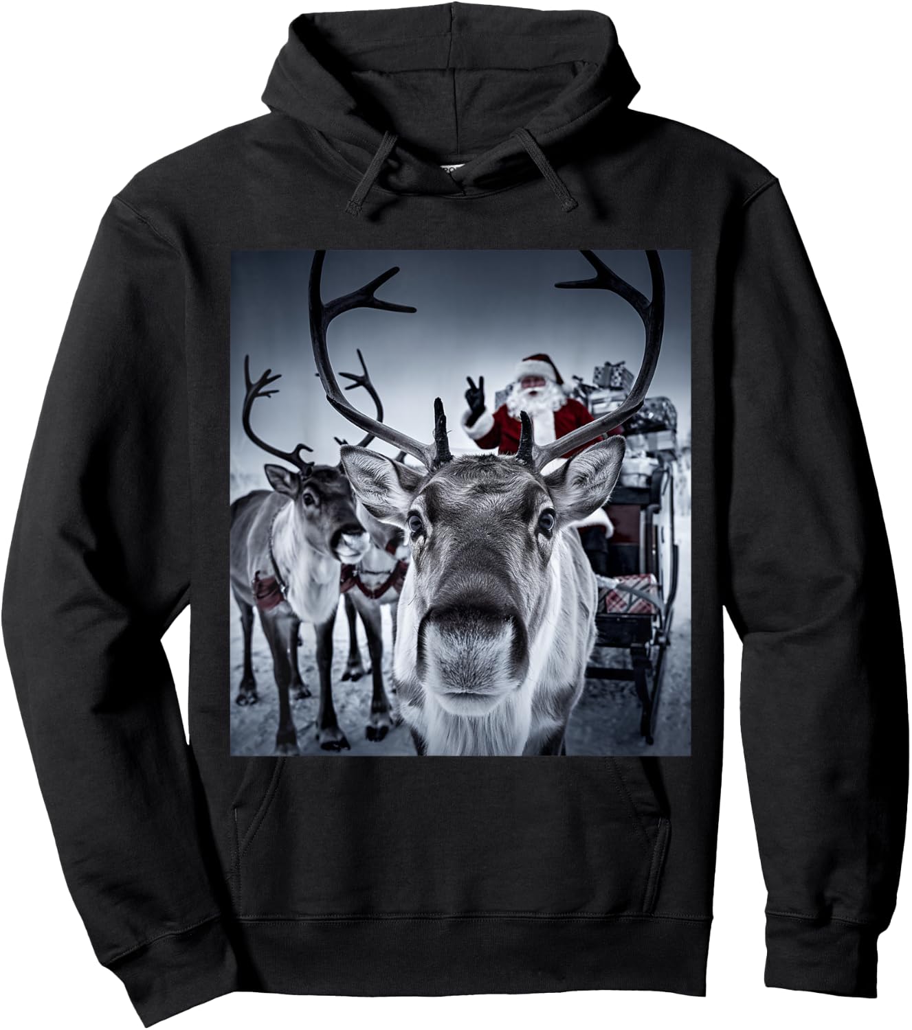 Funny Santa Selfie With Reindeer Cute Christmas Family Kids Hoodie - Hoodie | Black