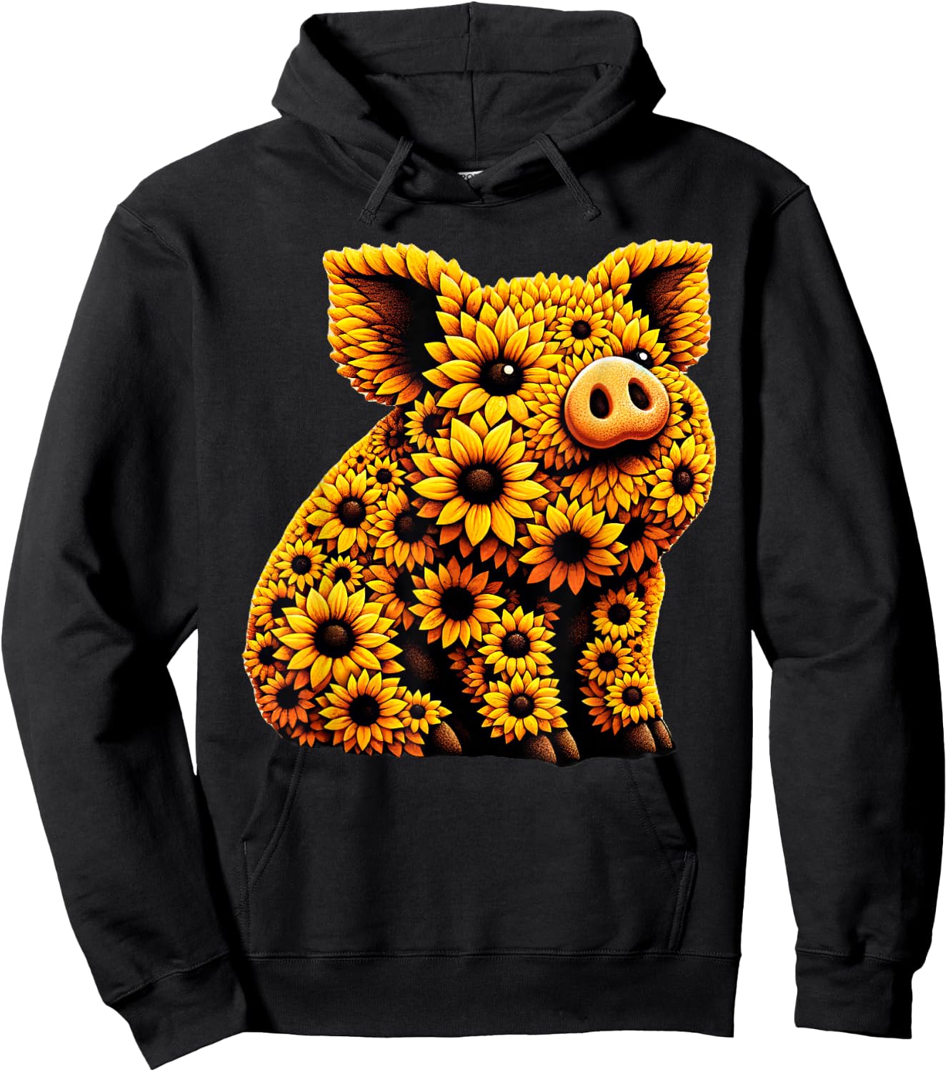 Sunflower Pig Flower Gardening Floral Hoodie - Hoodie | Black