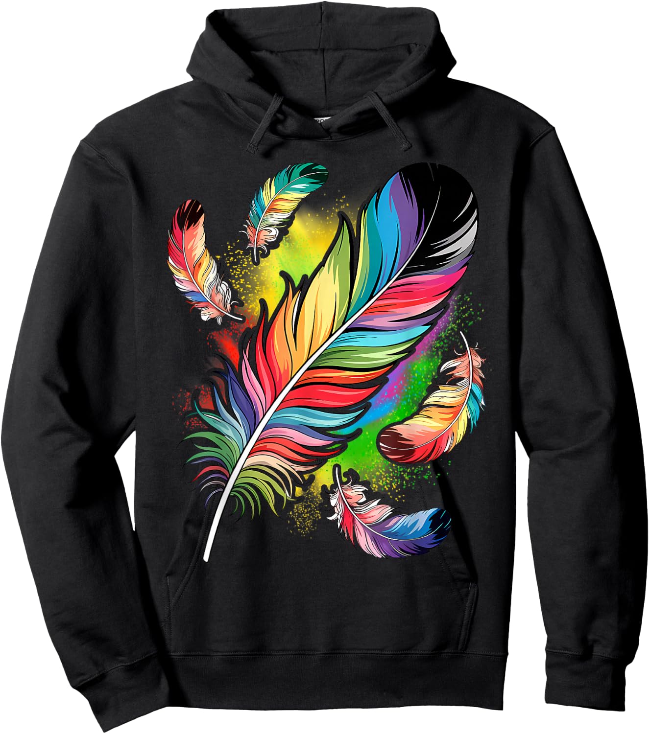 Colorful Feathers Boho Style, Bird, Native Americans, Symbol Hoodie - Hoodie | Black