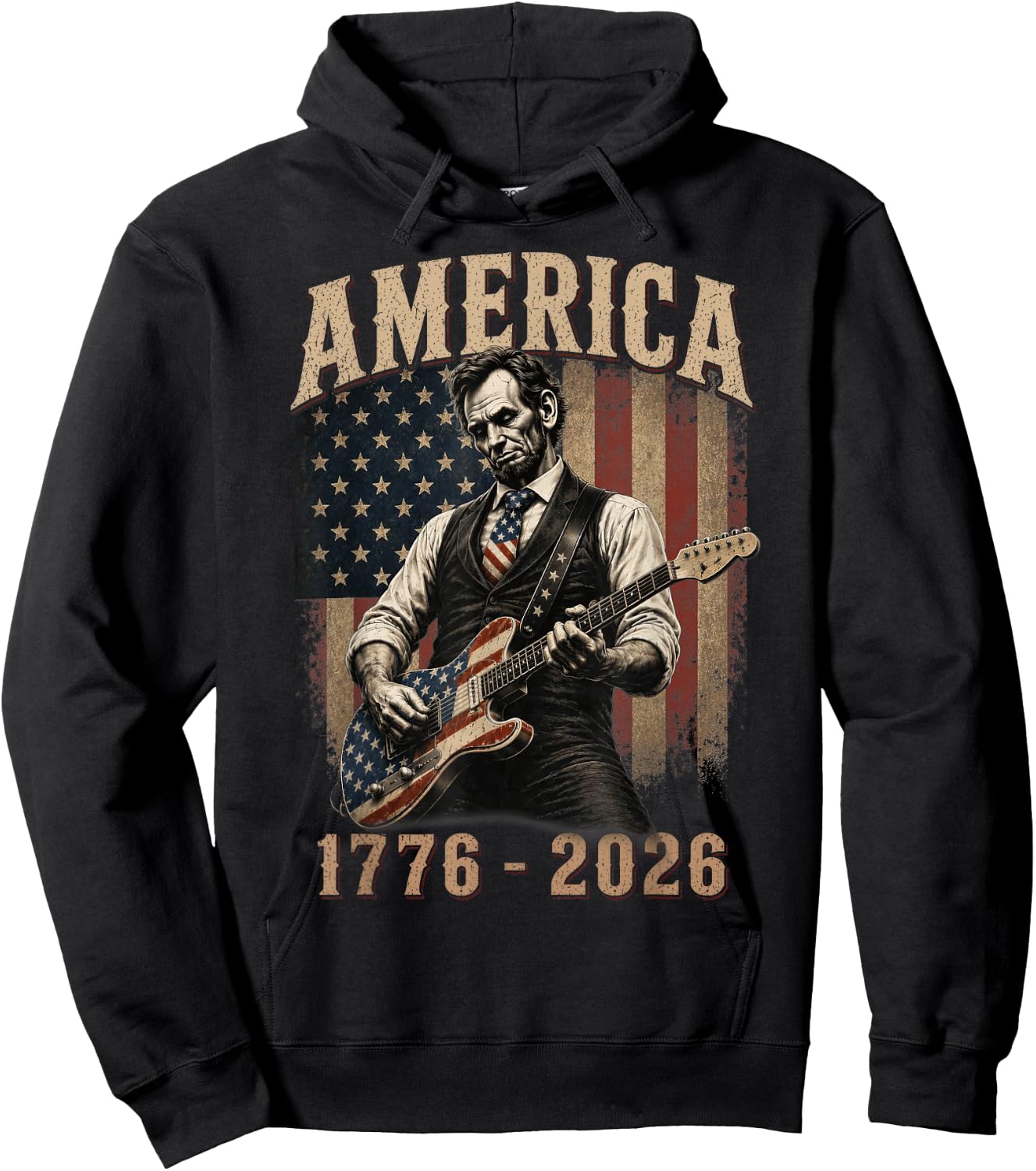 Abraham Lincoln Playing Guitar 4th July 250th Anniversary Hoodie - Hoodie | Black
