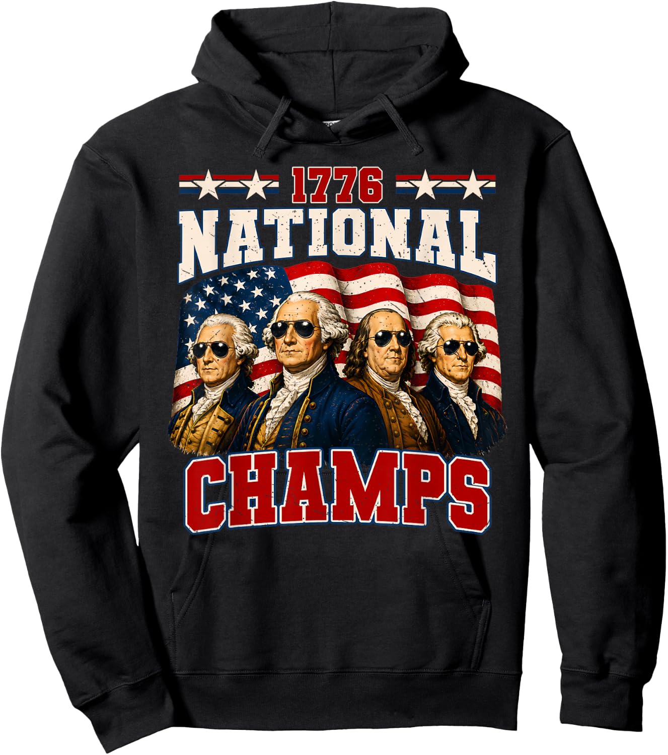 1776 National Champs Funny Patriotic America Founding Father Hoodie - Hoodie | Black
