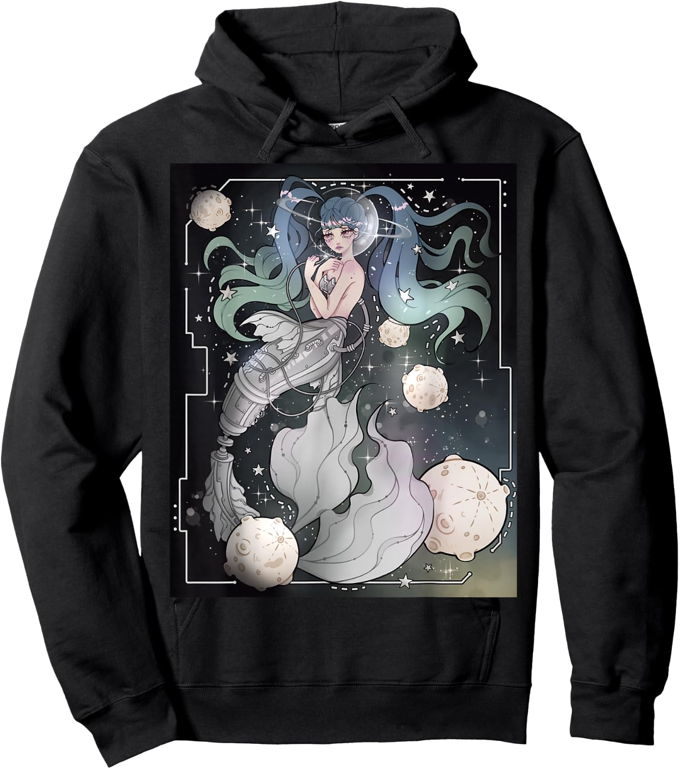 Steampunk Cyberpunk Graphic Mermaid in Space Hoodie - Hoodie | Black