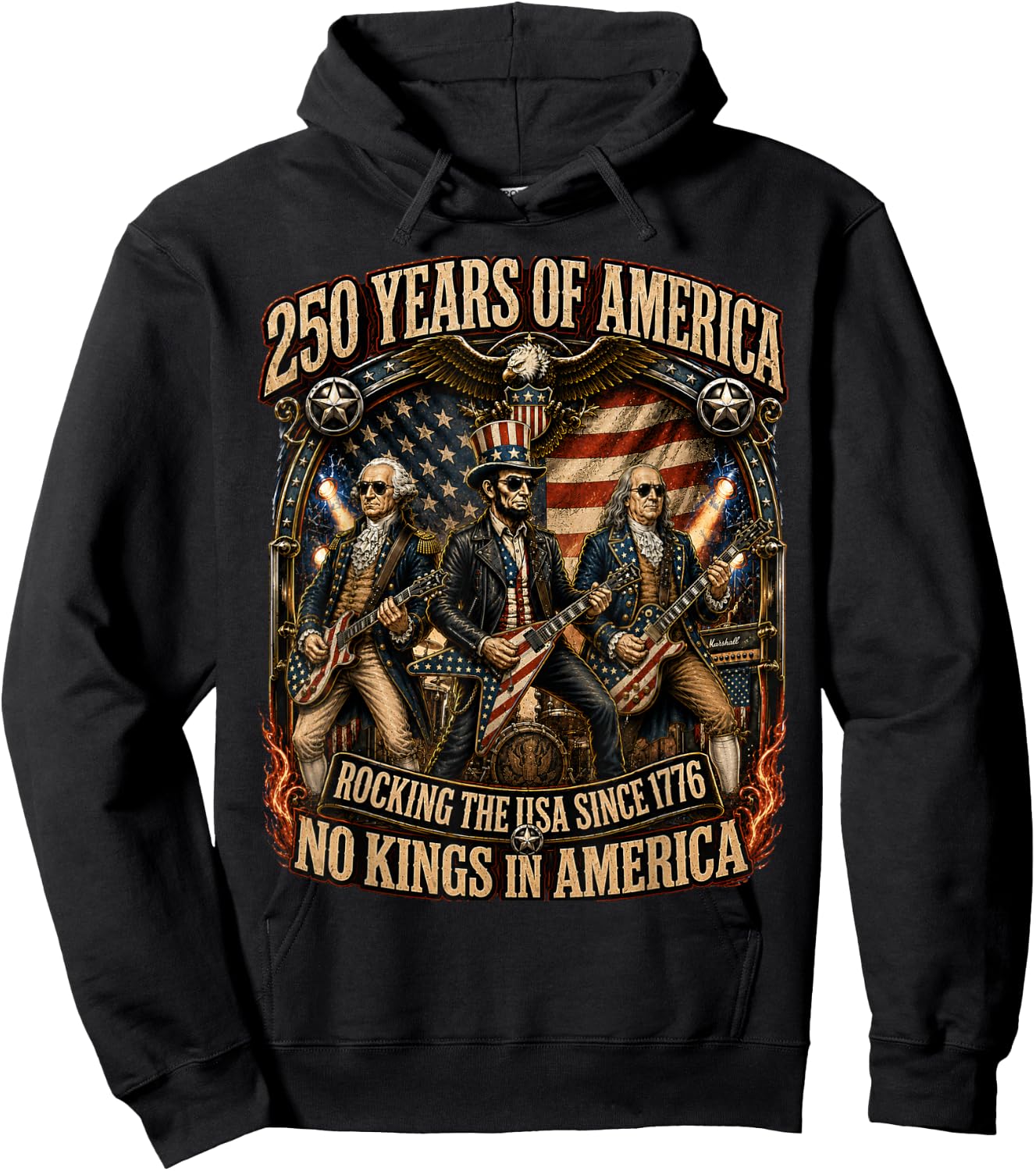 4th of July America No Kings Abe Lincoln Hoodie - Hoodie | Black