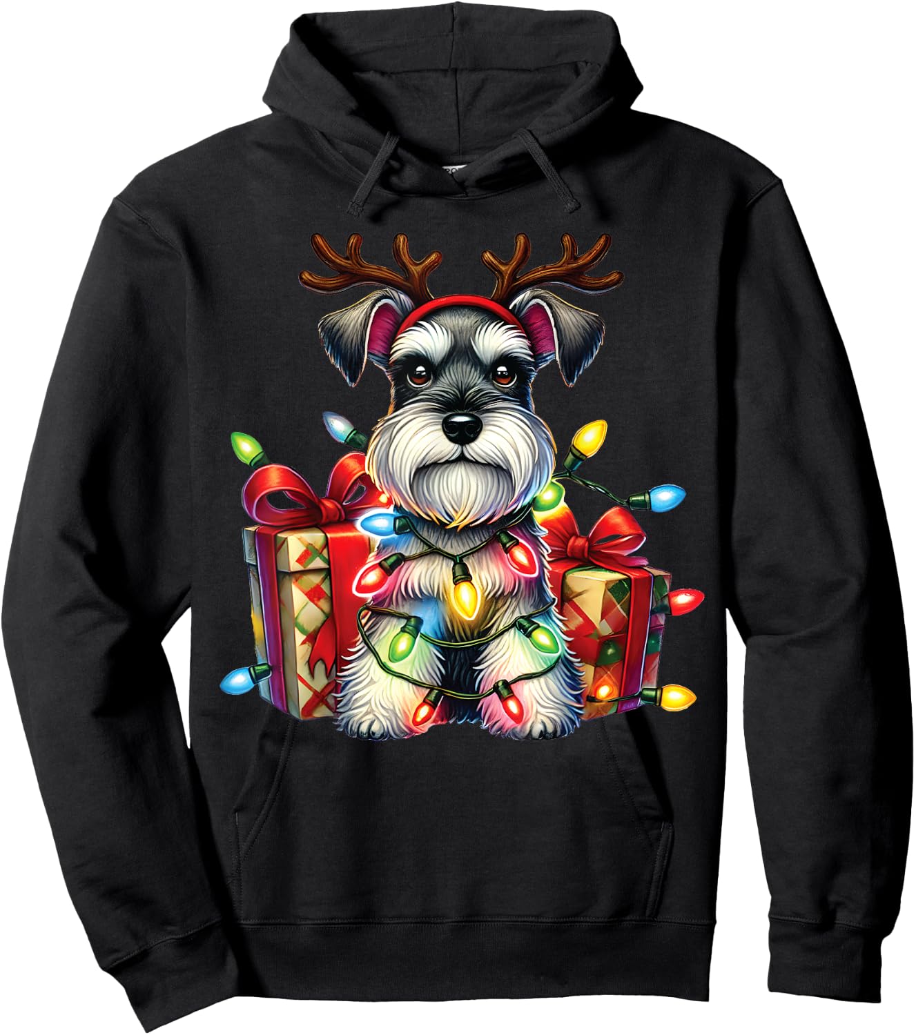 Miniature Schnauzer Dog Lovers Reindeer Christmas Lights Hoodie - Hoodie | Black