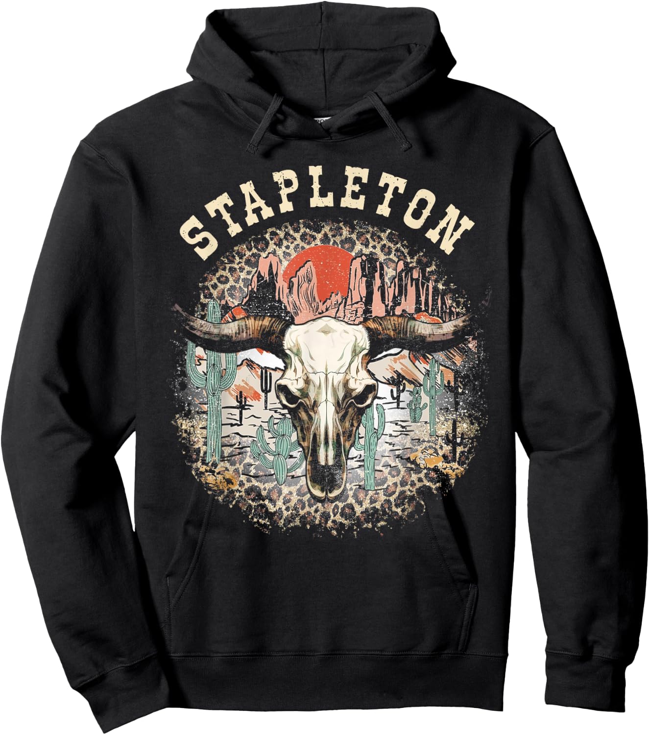 Vintage Stapleton Cactus Western Deserts Funny Cow & Leopard Hoodie - Hoodie | Black