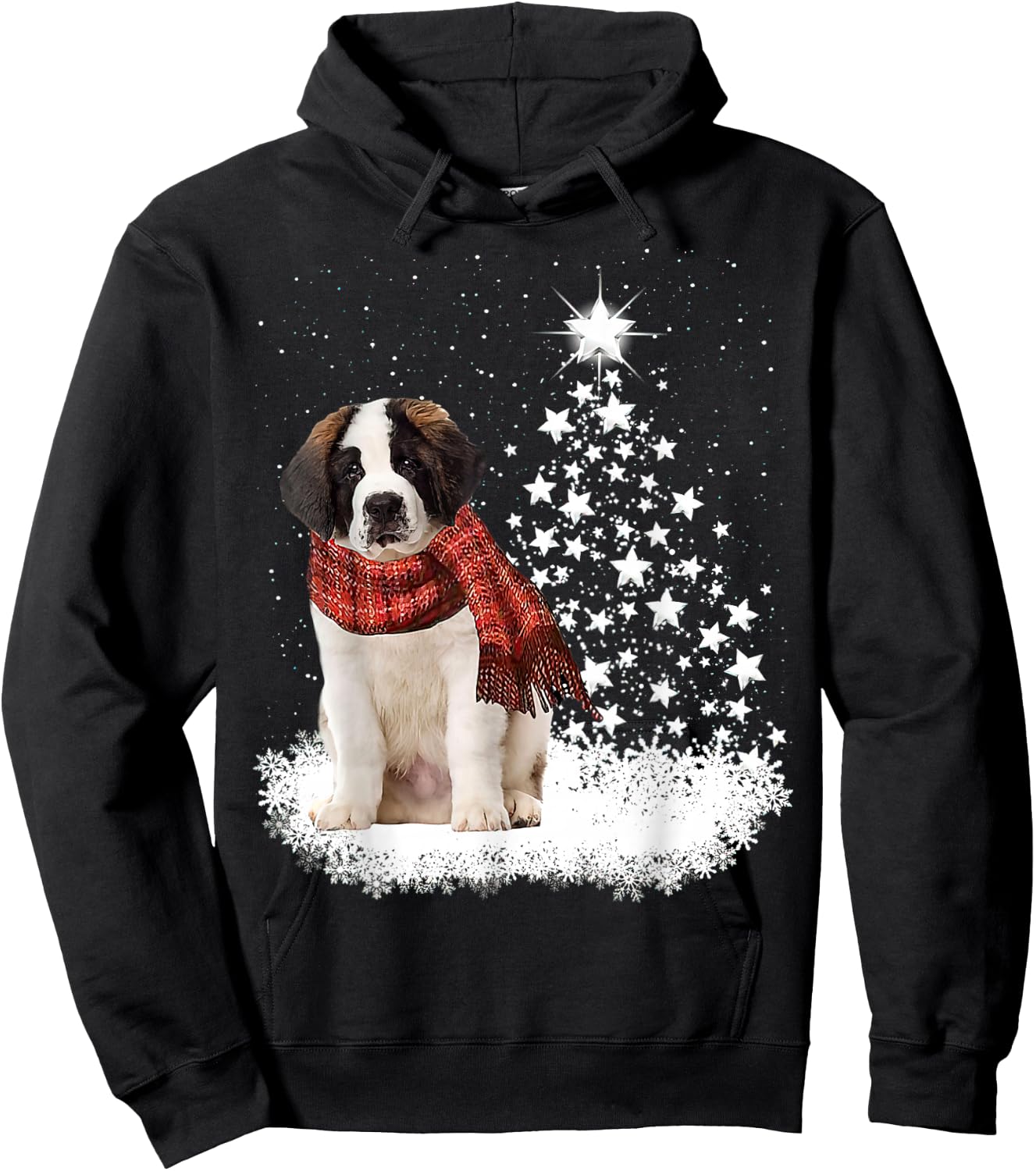 Saint Bernard On Snow Christmas Tree Lighting Scarf Xmas Hoodie - Hoodie | Black