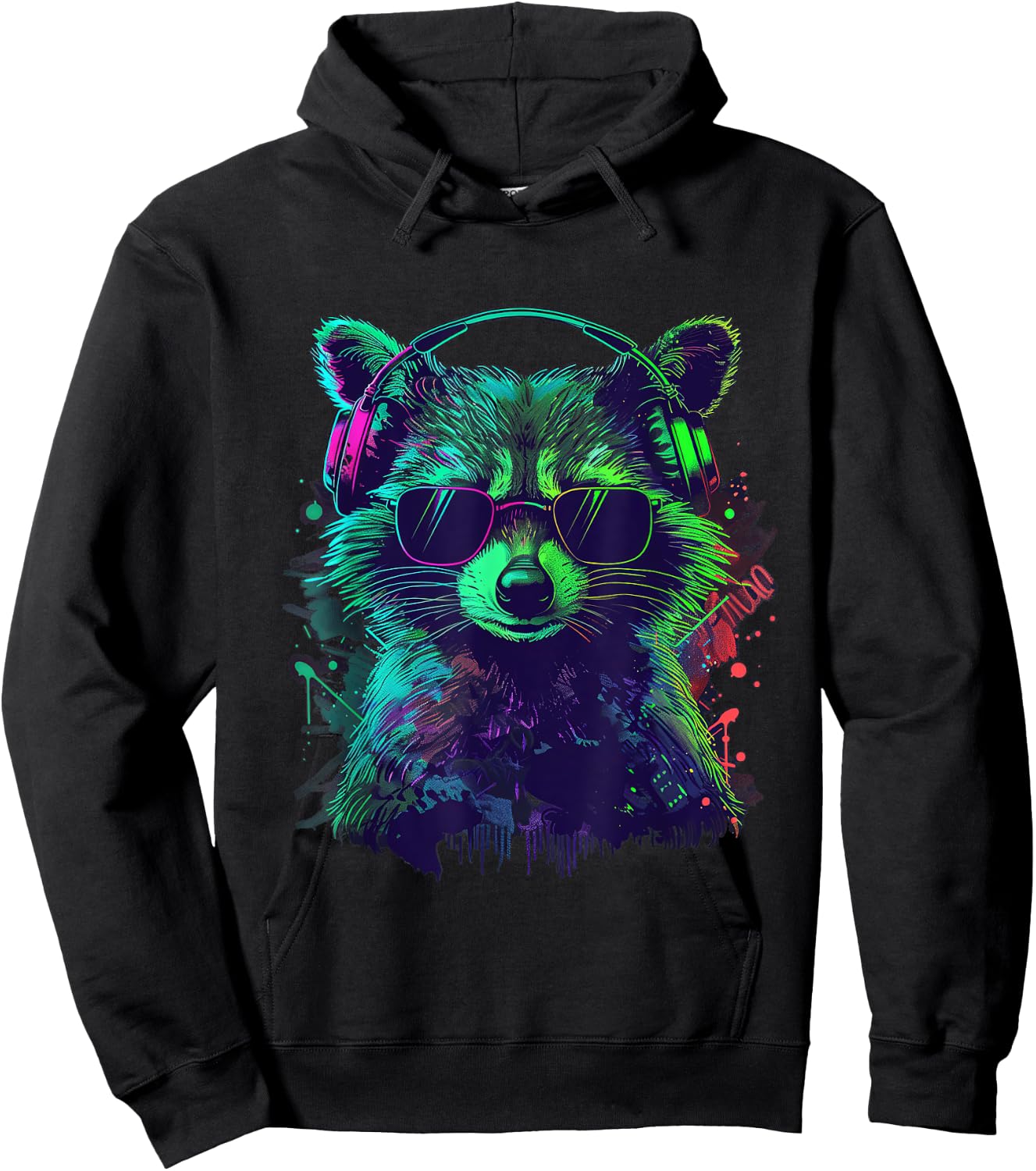green racoon DJ With Headphones And Sunglasses raccoons Hoodie - Hoodie | Black