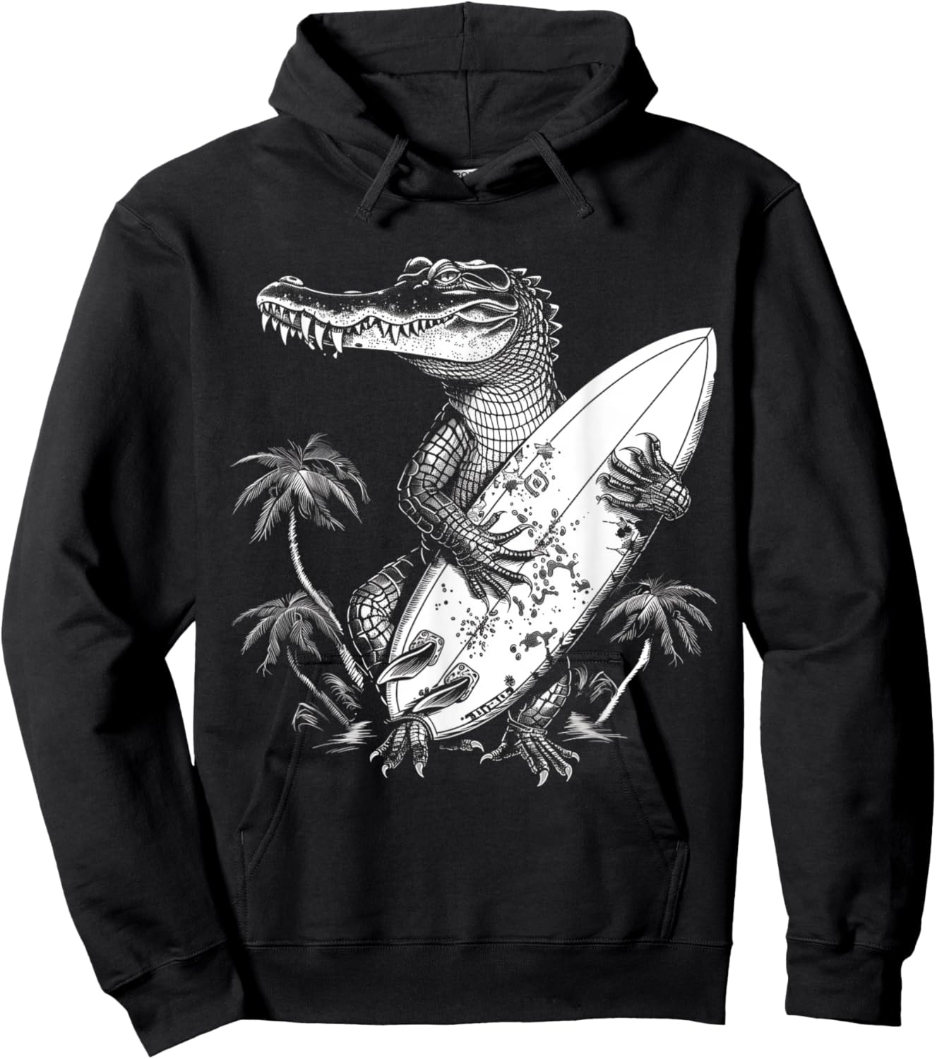 Alligator Gator Crocodile Surf Surfer Reptile Lover Funny Hoodie - Hoodie | Black