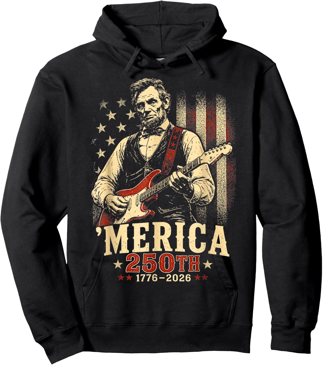 Funny Merica Abraham Lincoln 250 Anniversary American Flag Hoodie - Hoodie | Black