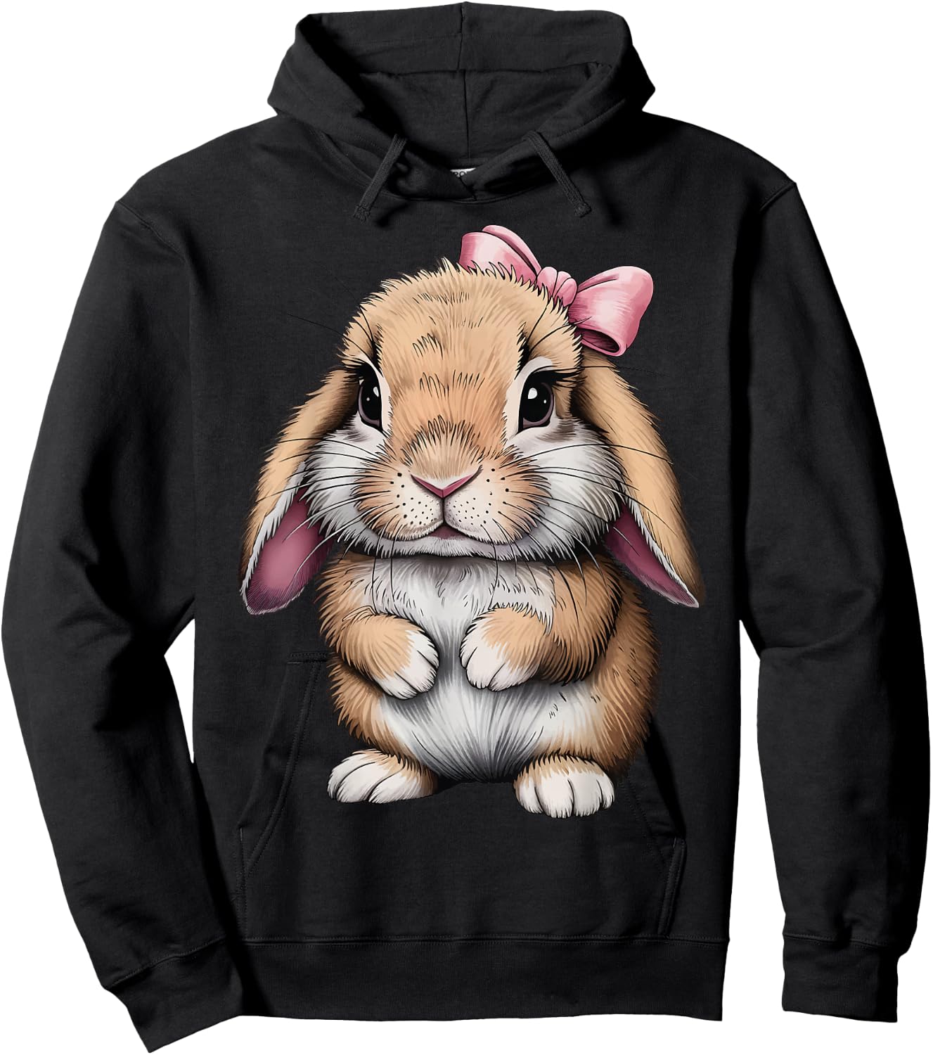 Cute Bunny Pink Bow Women Girls Easter Mini Holland Lop Hoodie - Hoodie | Black