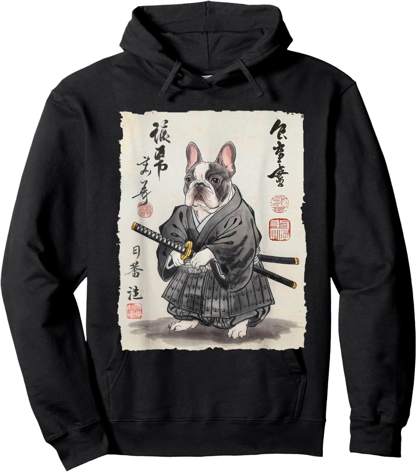 French Bulldog Samurai Japanese Ink Art Women Kids Hoodie - Hoodie | Black