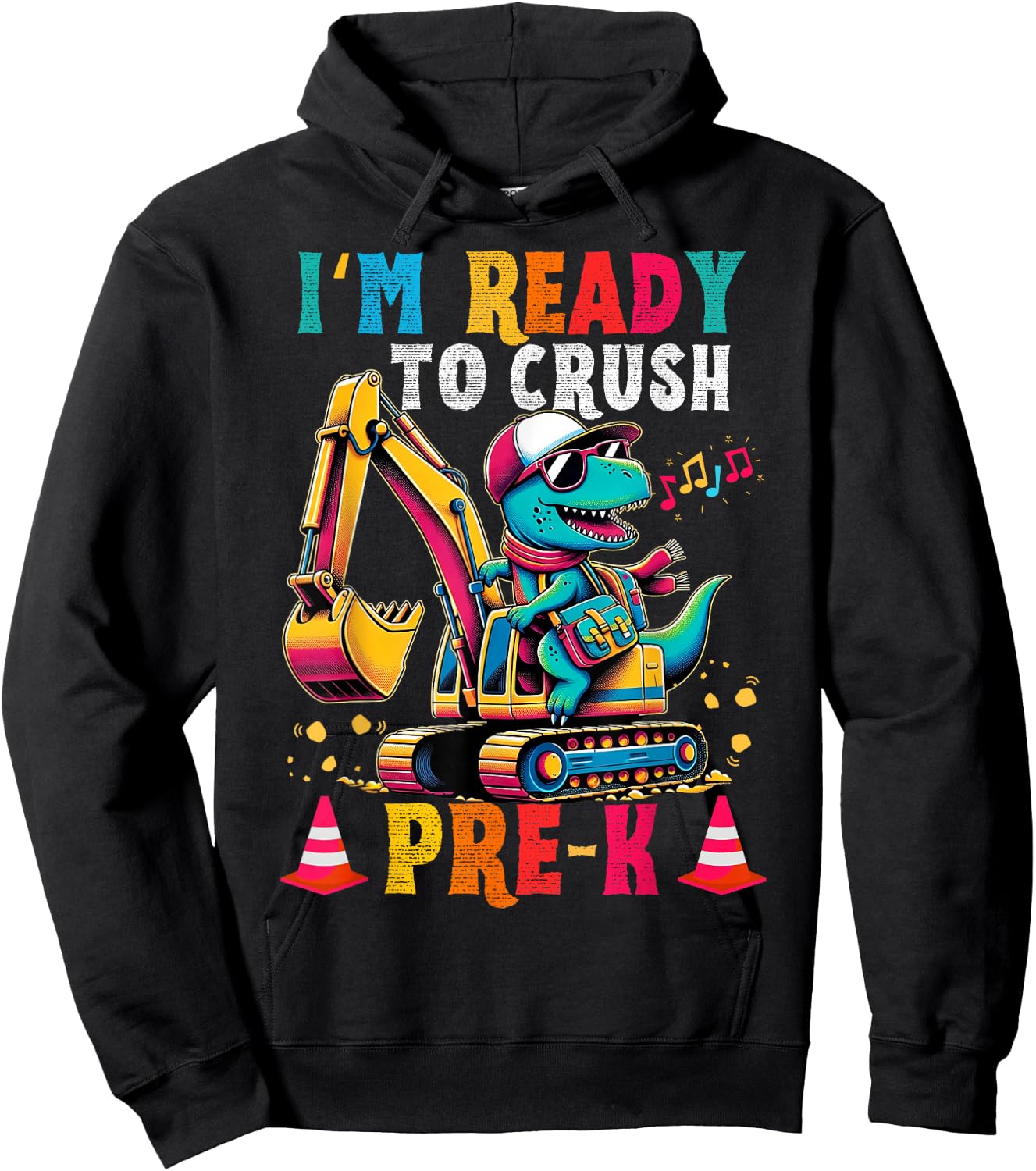First day back to School Pre-k Kids Excavator Dinosaur boys Hoodie - Hoodie | Black