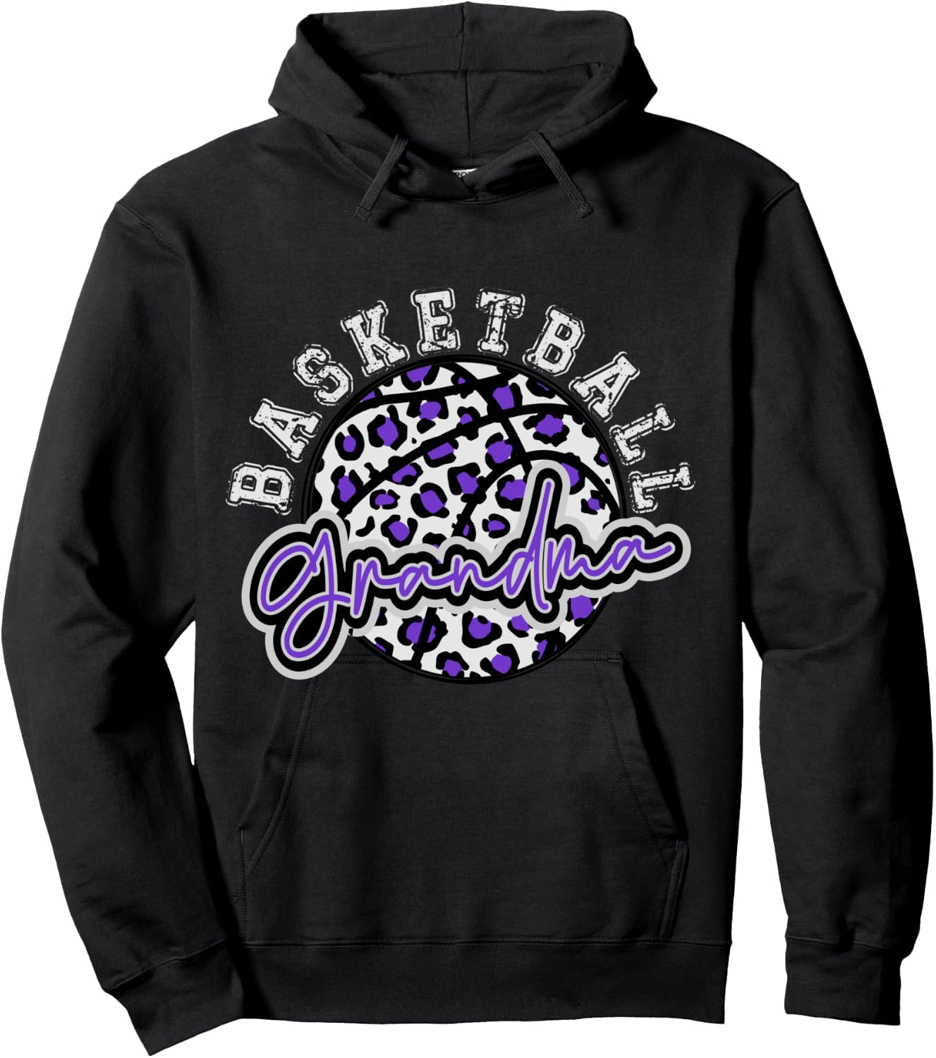 Leopard Cheetah Basketball Grandma, Purple Trendy Spirit Hoodie - Hoodie | Black