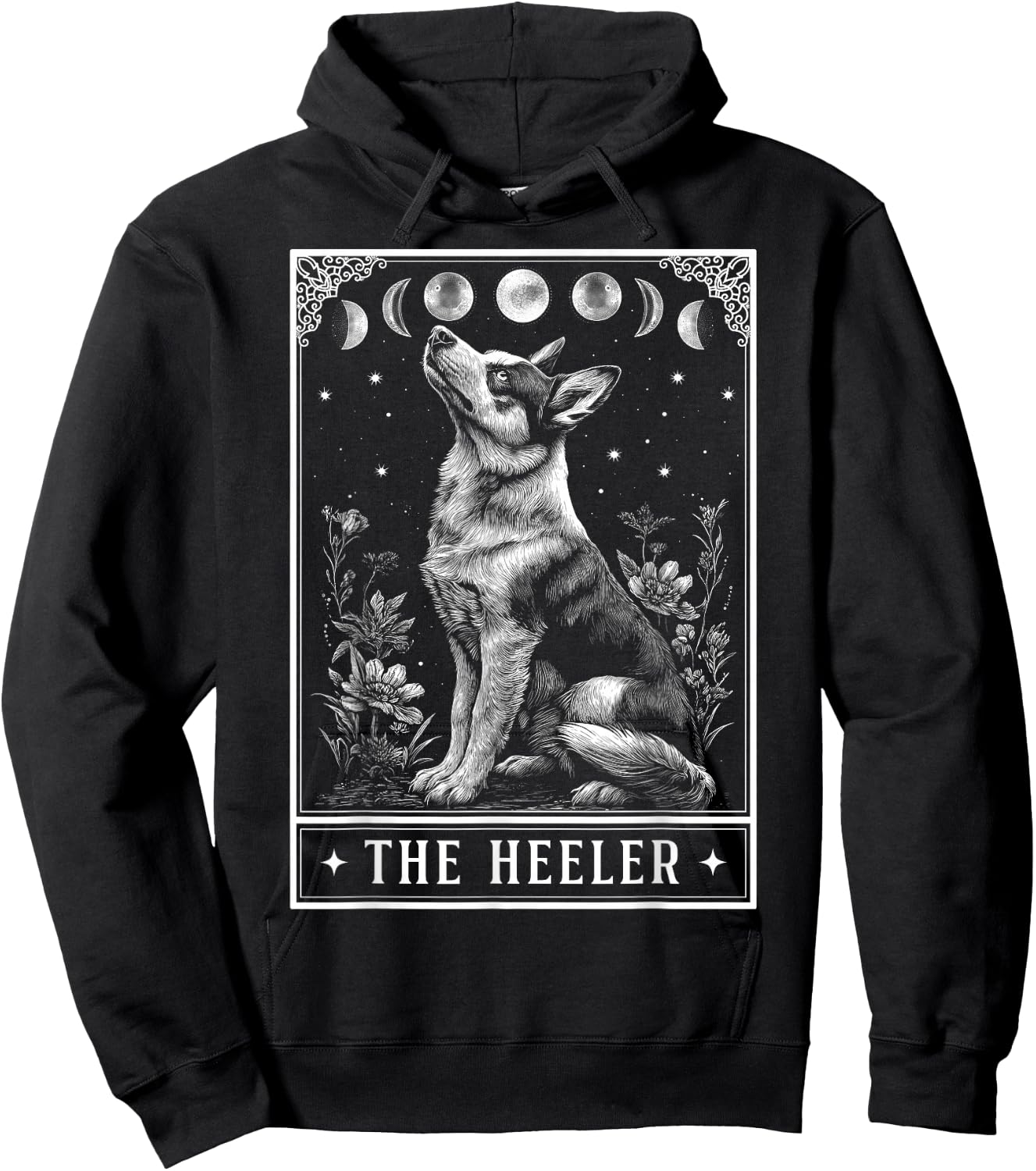 The Heeler Australian Cattle Dog Tarot Card Witchy Moon Hoodie - Hoodie | Black