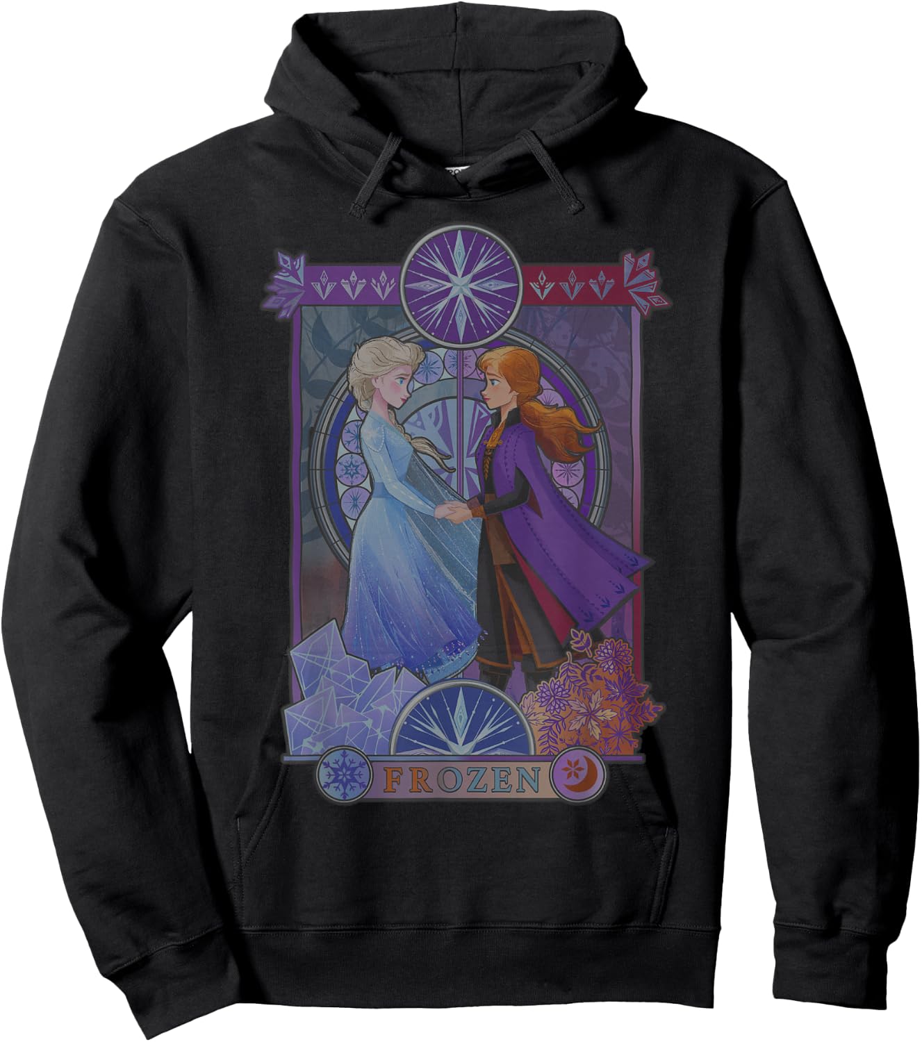 Disney Frozen 2 Anna & Elsa Stained Glass Portrait Hoodie - Hoodie | Black