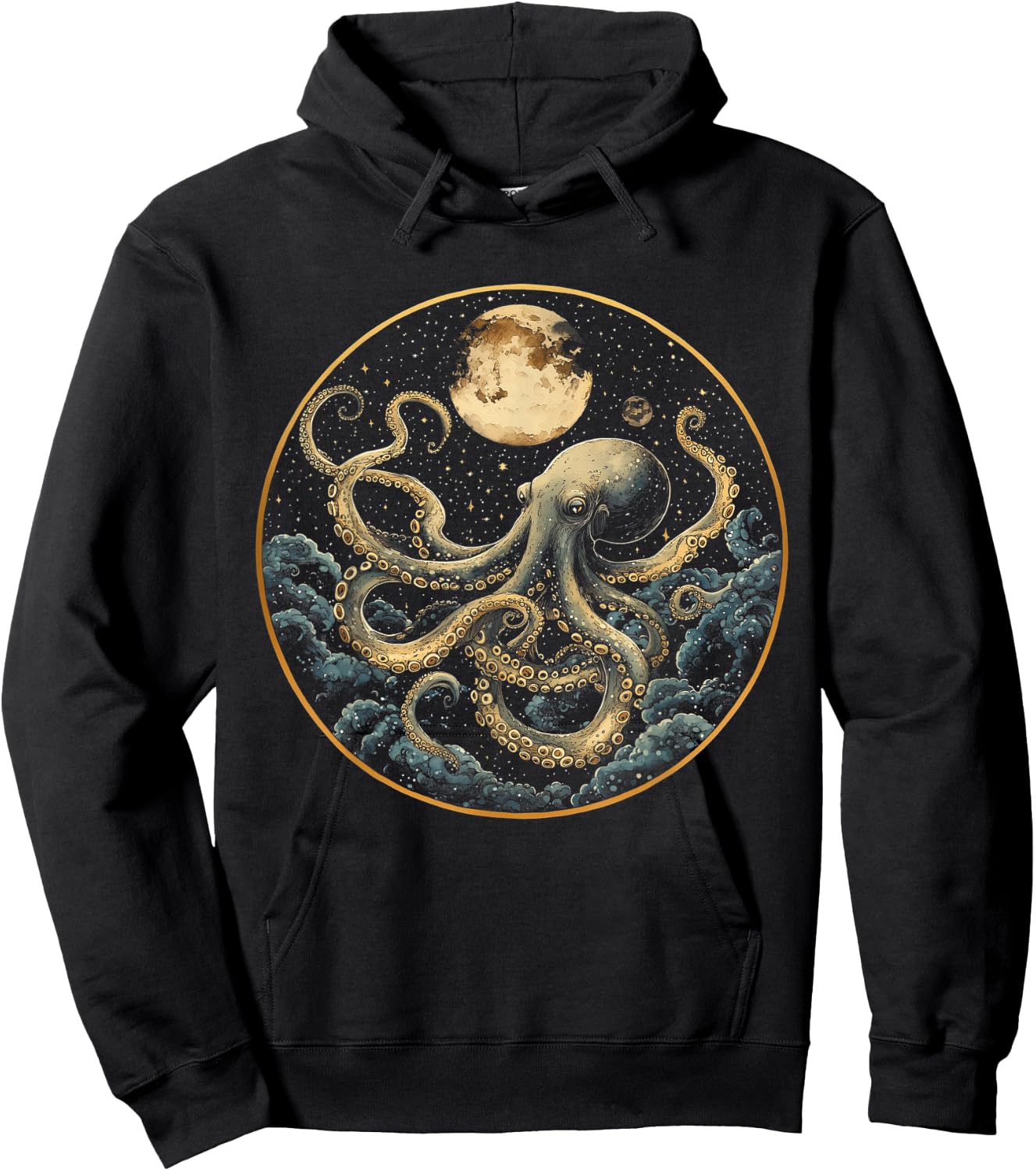 Octopus Celestial Moon Dark Academia Moody Maximalist Ocean Hoodie - Hoodie | Black
