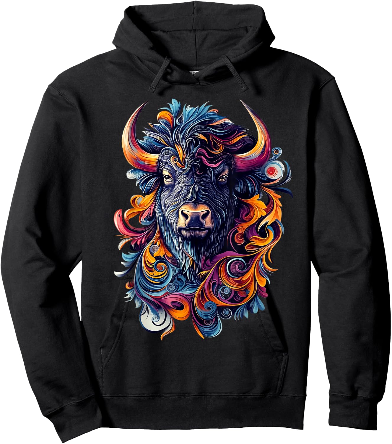 Bison Wildlife Nature Colorful Bison Hoodie - Hoodie | Black