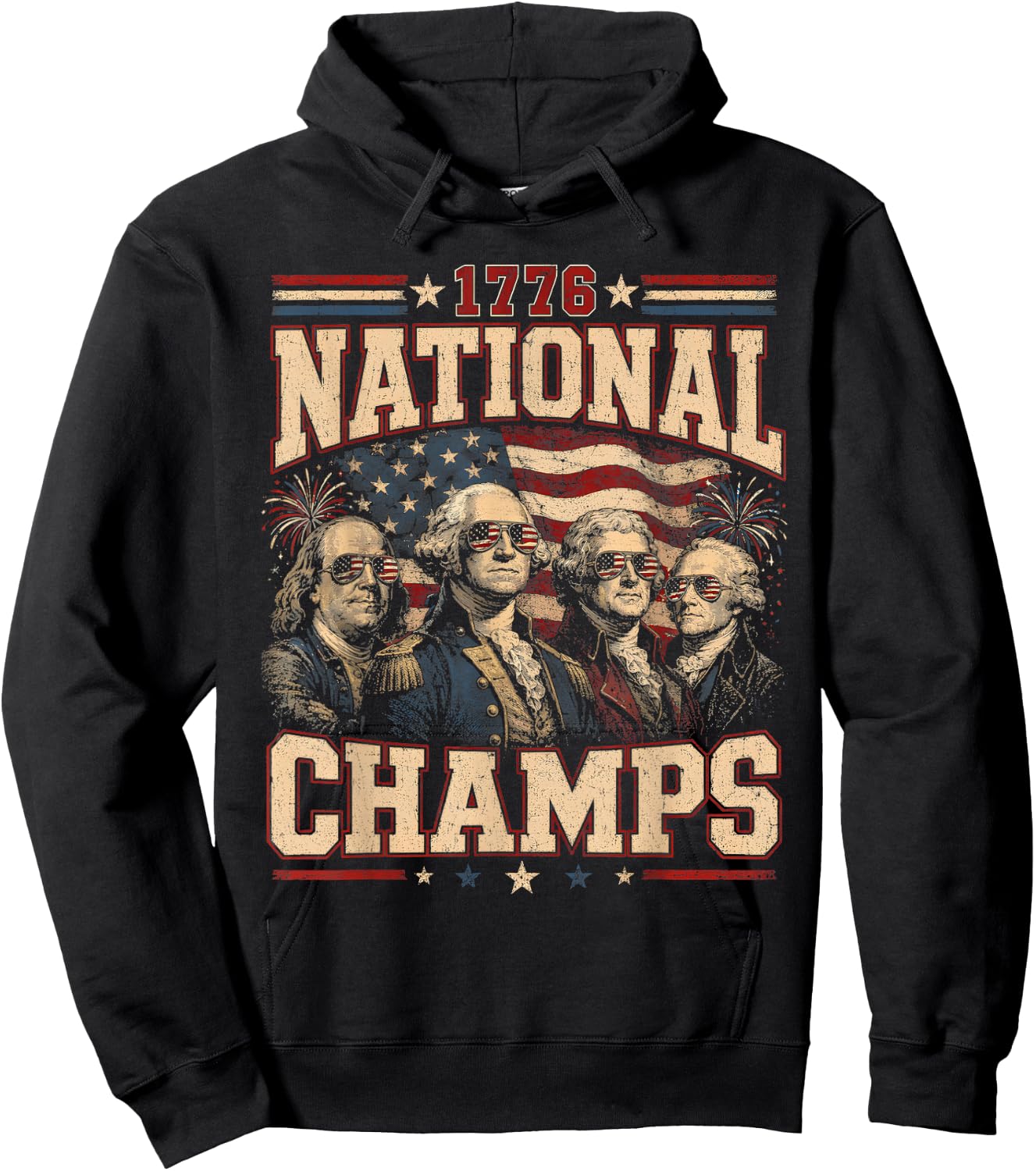 Retro 1776 National Champs Funny Patriotic America Hoodie - Hoodie | Black