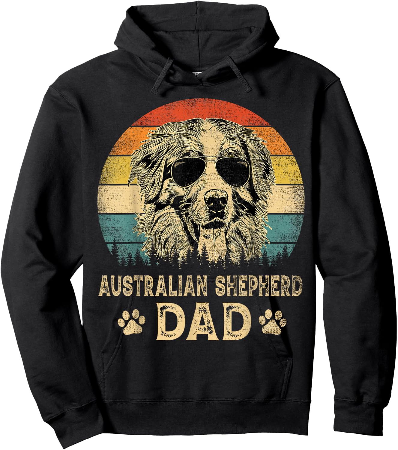 Vintage Australian Shepherd Dad Dog Lovers Father's Day Hoodie - Hoodie | Black