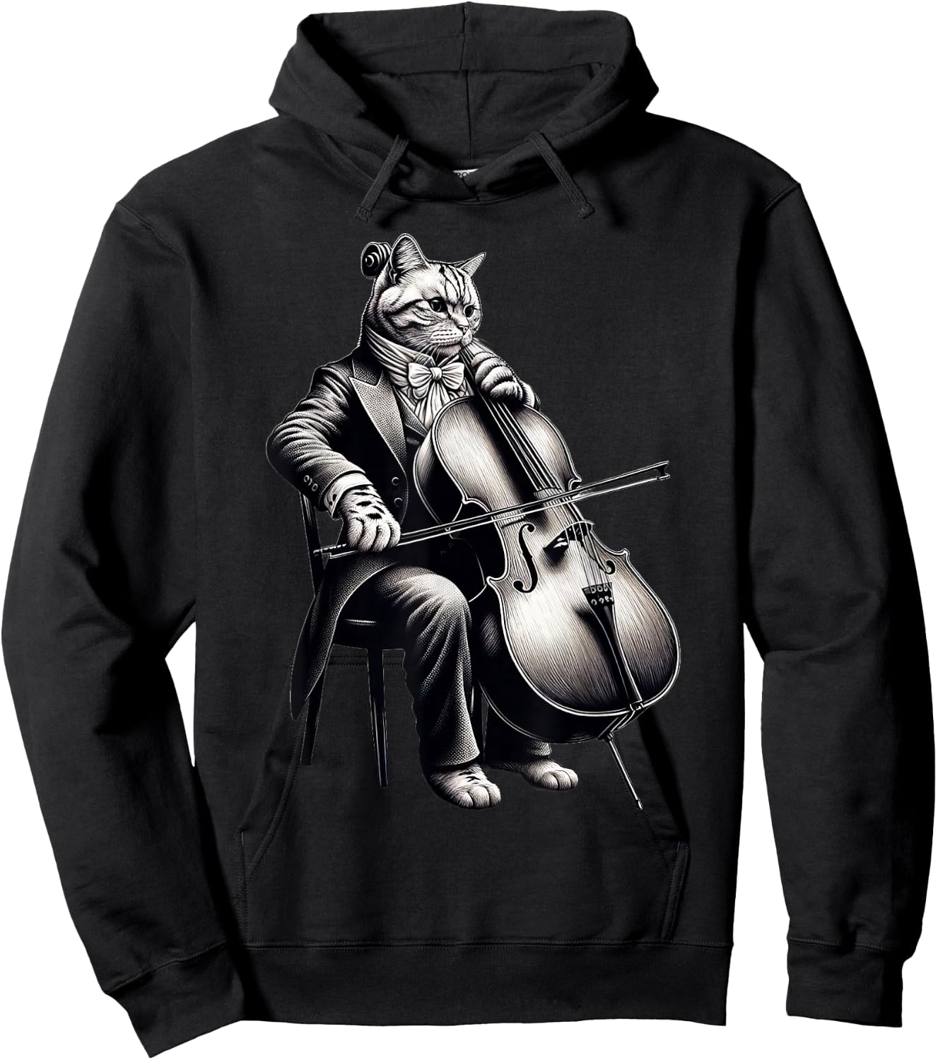 Cute Cat Playing Cello Musician Music Hoodie - Hoodie | Black
