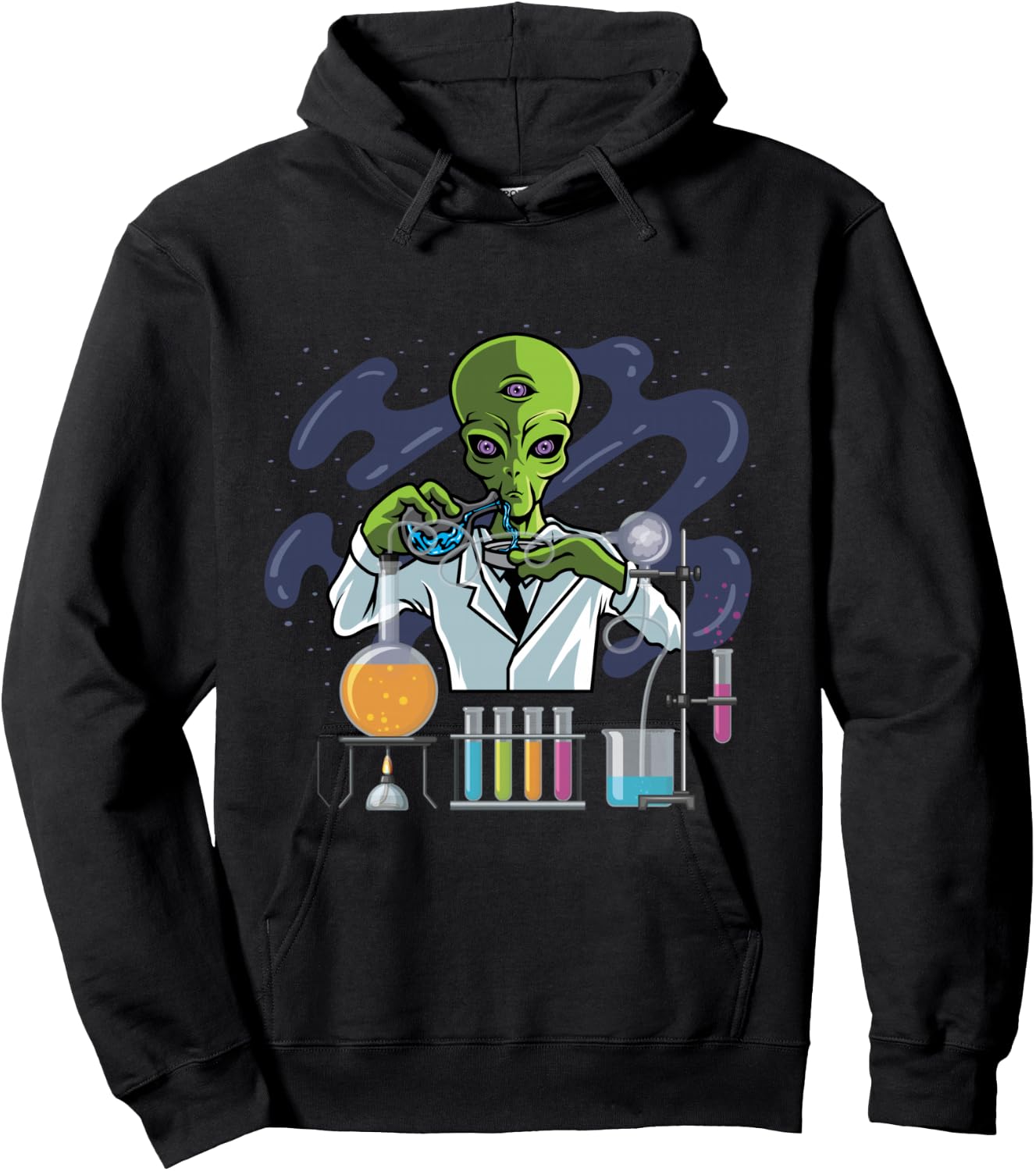 Psychedelic Alien Lab Technician Hoodie - Hoodie | Black