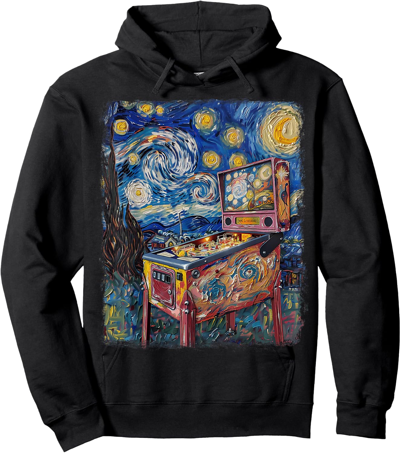 Pinball Arcade Game Machine Starry Night Painting Hoodie - Hoodie | Black