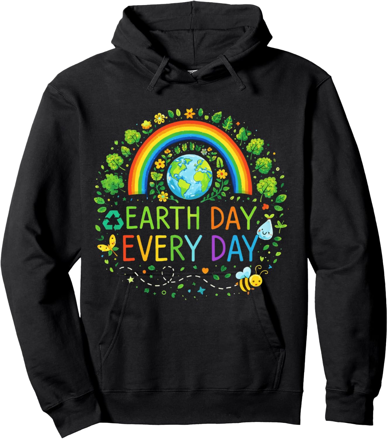 Pretty Earth Day Every Day Rainbow with Trees Earth Day Hoodie - Hoodie | Black
