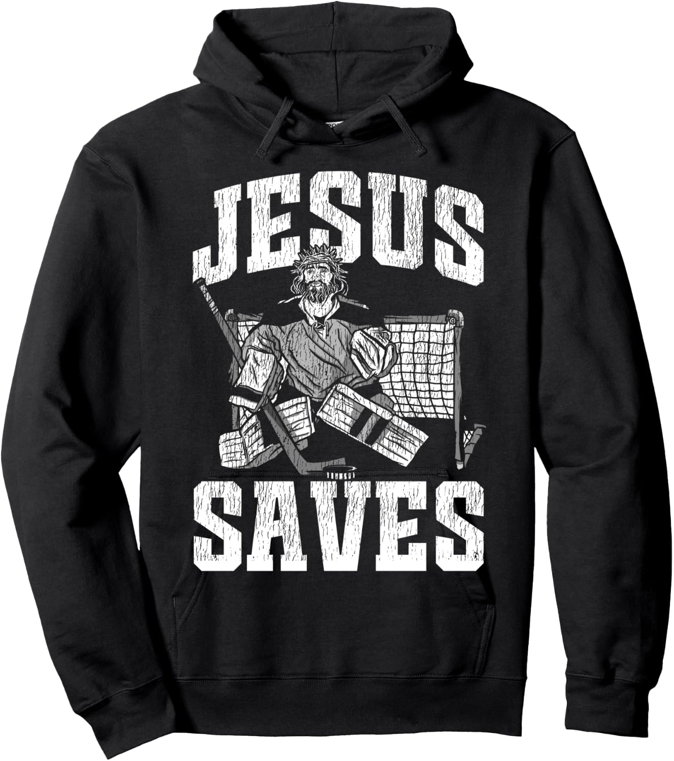 Ice Hockey Goalie Vintage Goalkeeper Jesus Jesus Saves Hoodie - Hoodie | Black