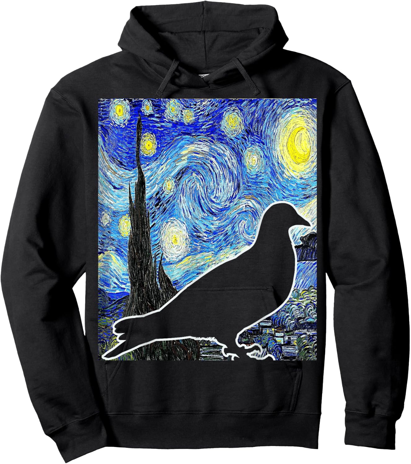Pigeon Starry Night Van Gogh Birdwatching Ornithology Hoodie - Hoodie | Black