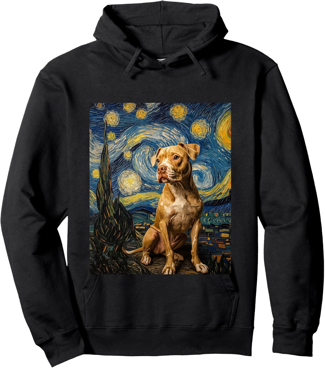 Pitbull Dog Pittie Van Gogh Style Starry Night Graphic Hoodie - Hoodie | Black