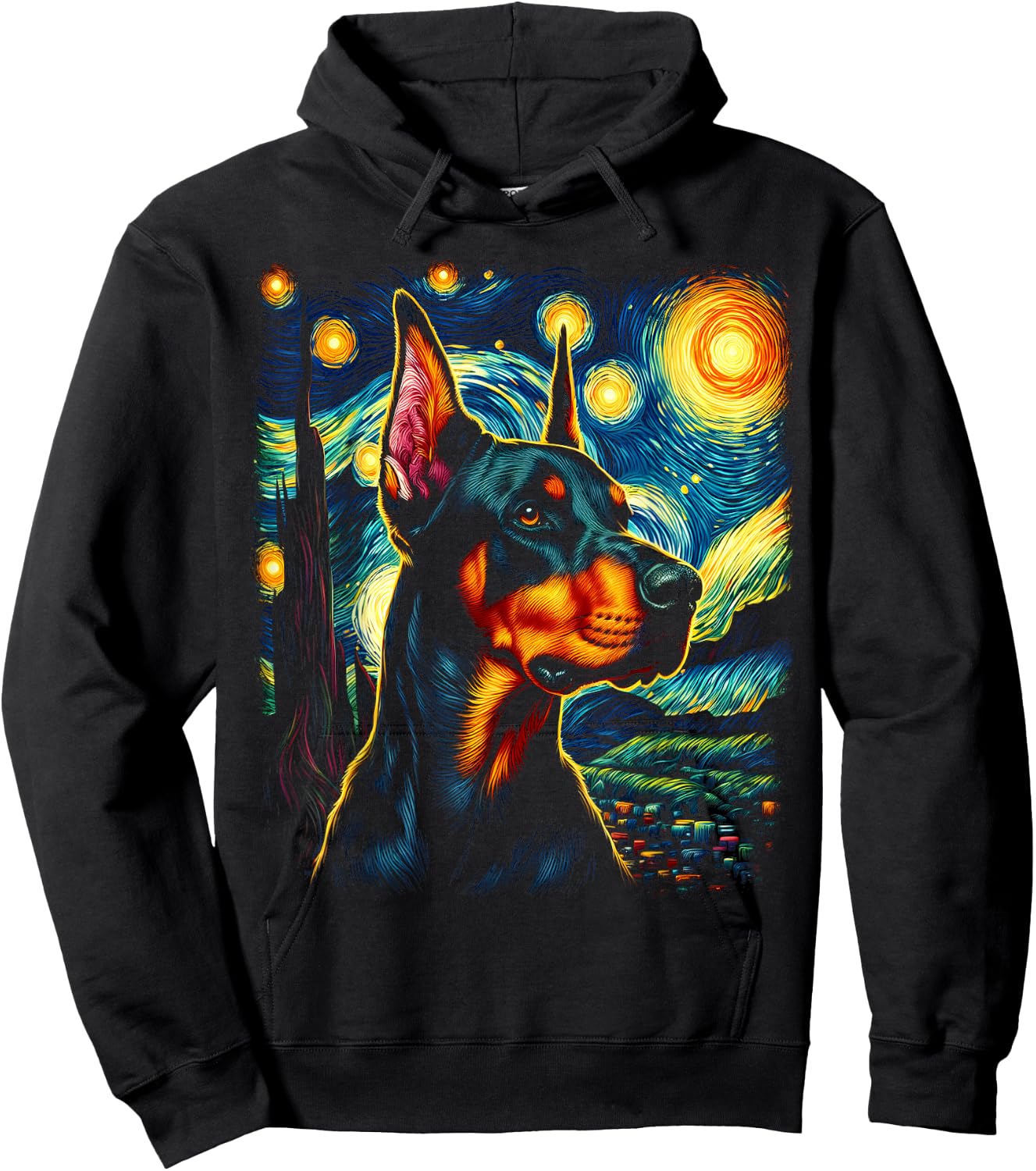Doberman Pinscher Starry Night Van Gogh Inspired Art Hoodie - Hoodie | Black