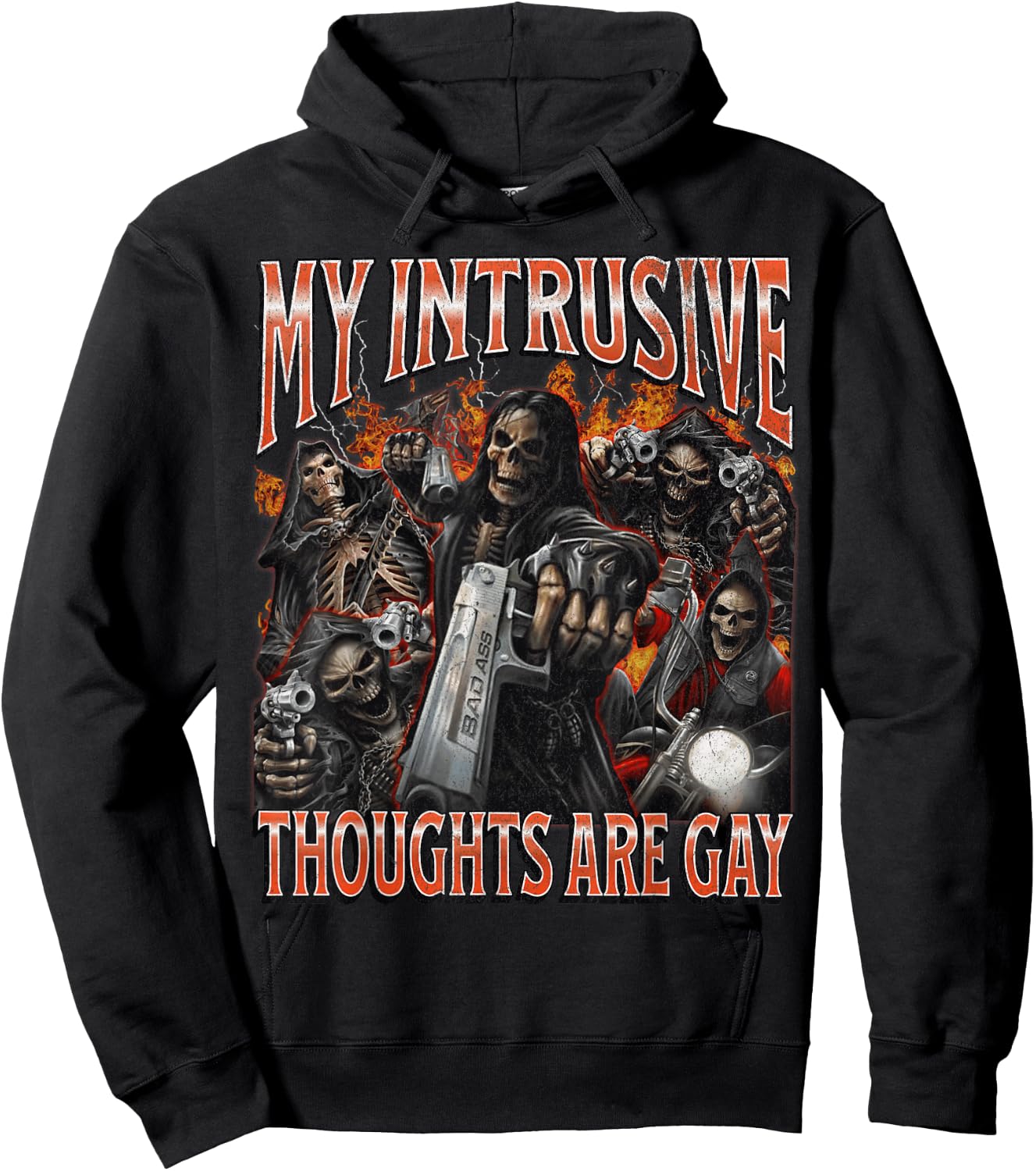 My Intrusive Thoughts Are Gay Funny Hard Skeleton Meme Hoodie - Hoodie | Black