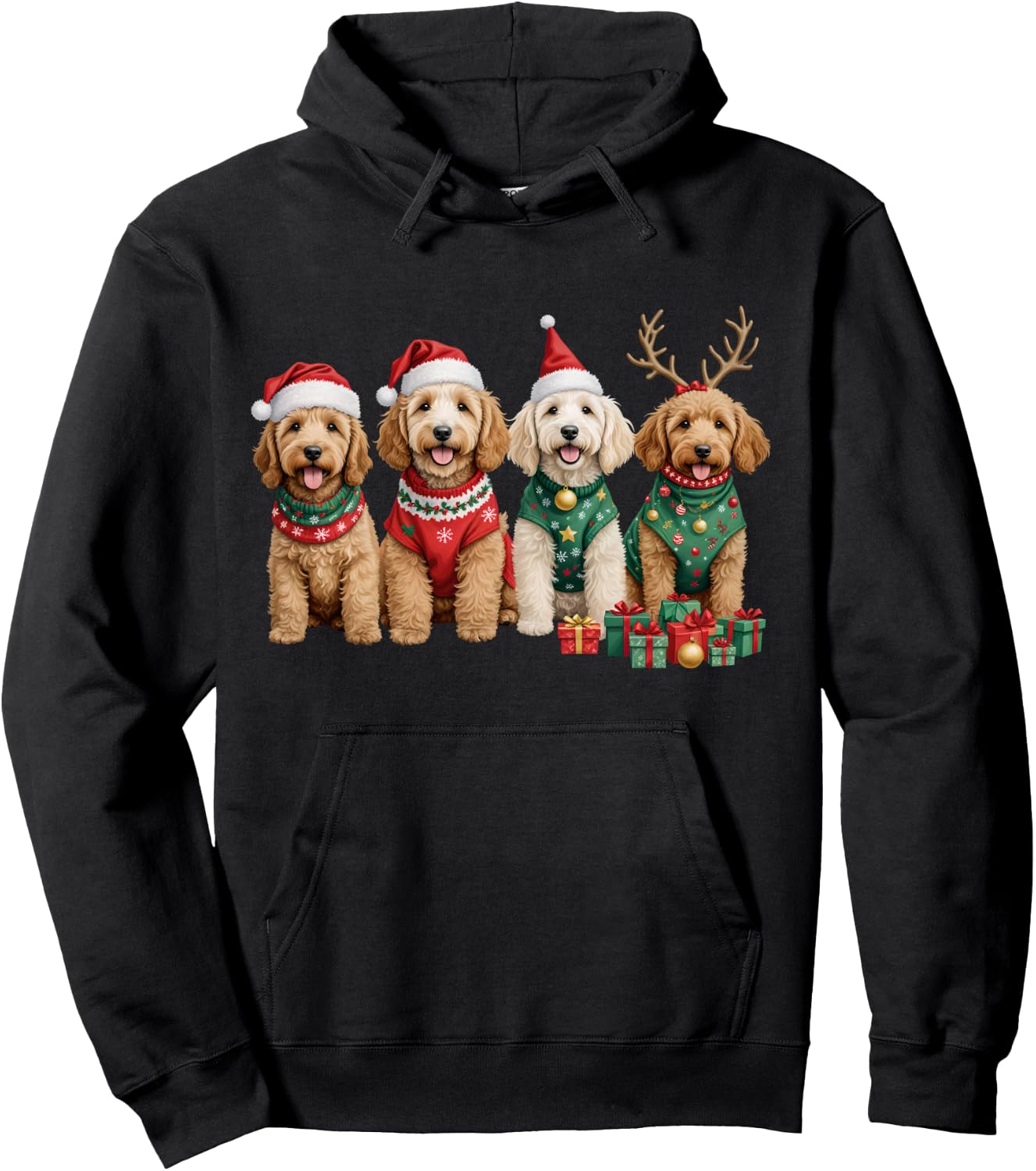 Goldendoodle Christmas Golden Doodle Pajamas Girls Hoodie - Hoodie | Black