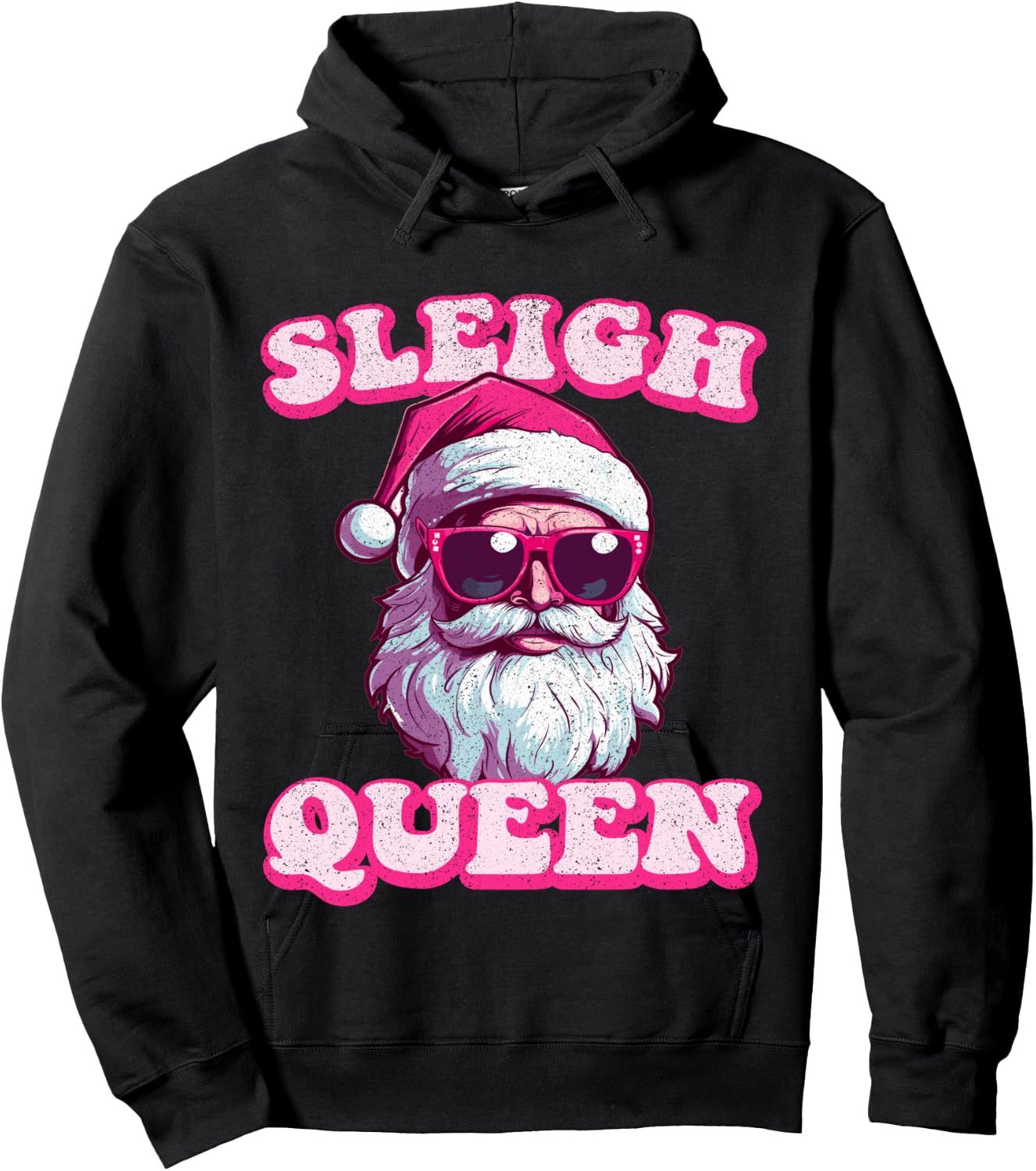 Groovy Retro Christmas Funny Pink Santa Sleigh Queen Hoodie - Hoodie | Black