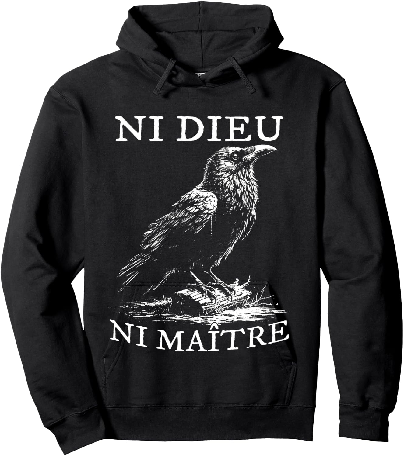 No God No Masters, Ni Dieu Ni Maitre, Retro Crow Bird Hoodie - Hoodie | Black