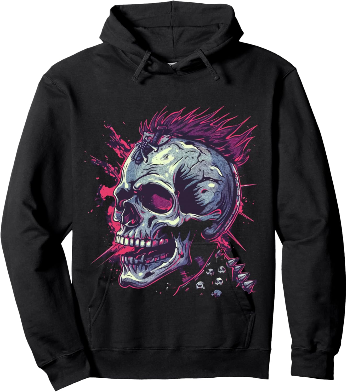 Skull Biker Punk Rock Skeleton Hoodie - Hoodie | Black