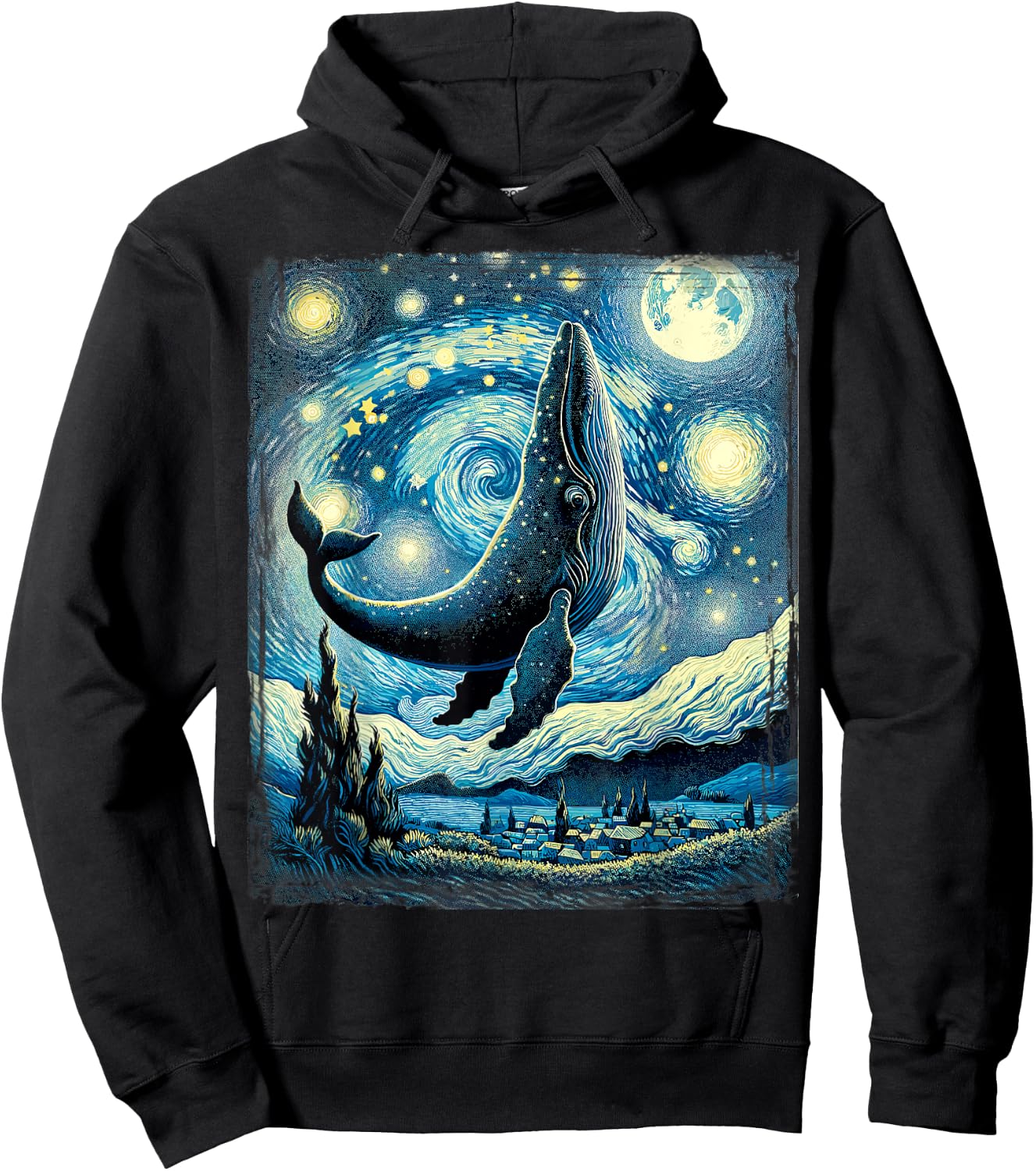 Whale Star Gazer Artistic Van Gogh Style Starry Night Whale Hoodie - Hoodie | Black
